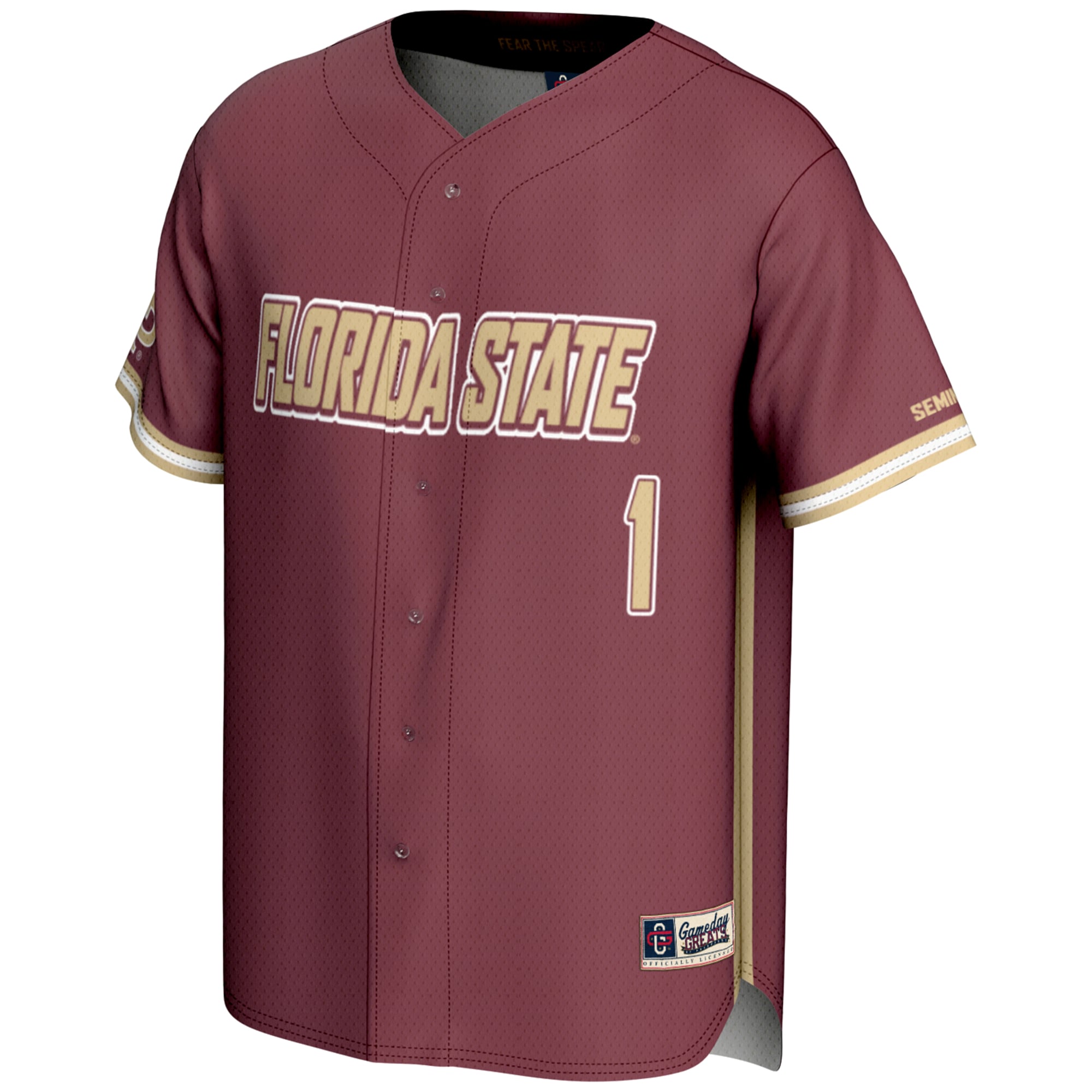 #1 Florida State Seminoles Youth Lightweight Baseball Jersey Garnet - front view