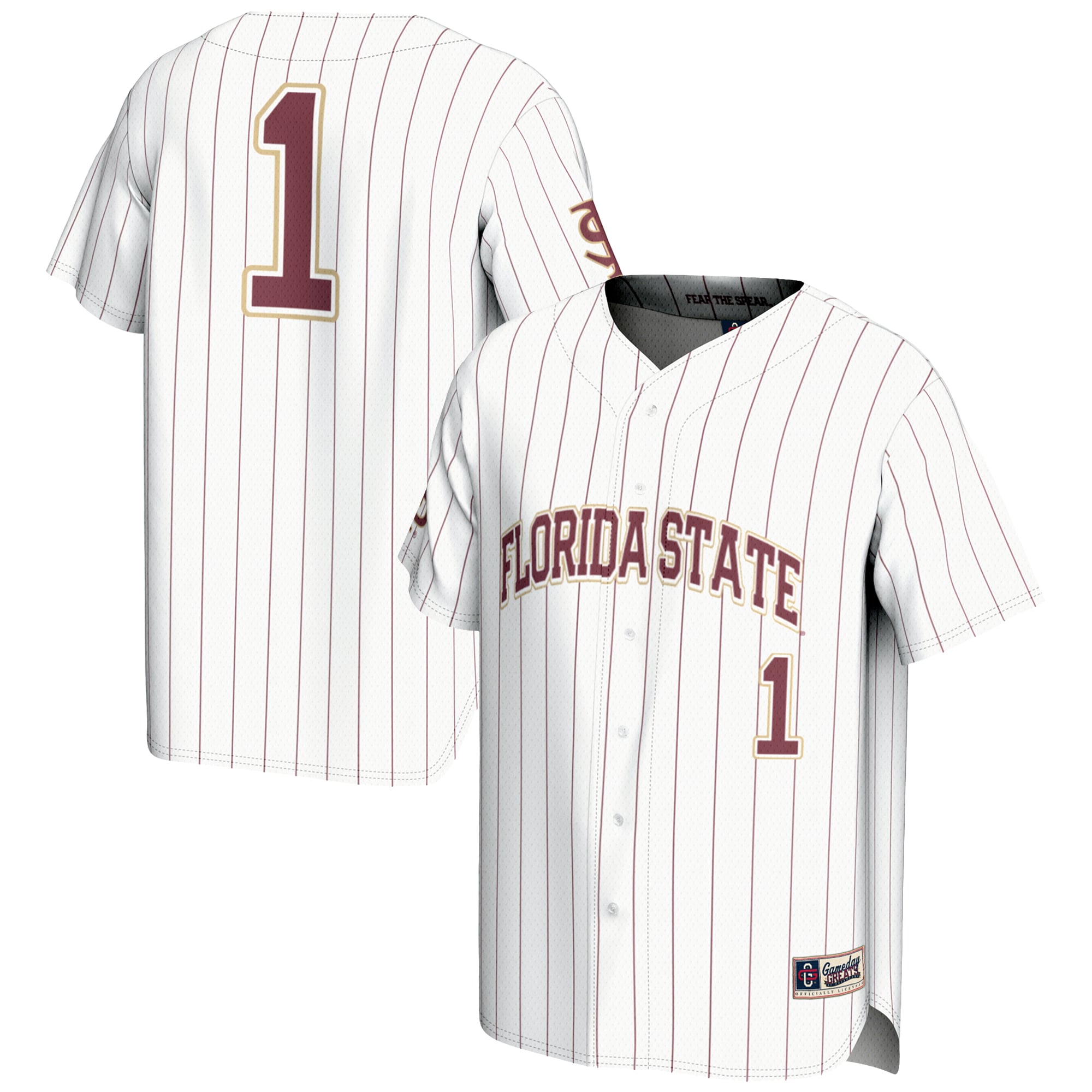 #1 Florida State Seminoles Youth Lightweight Baseball Jersey White - front and back view