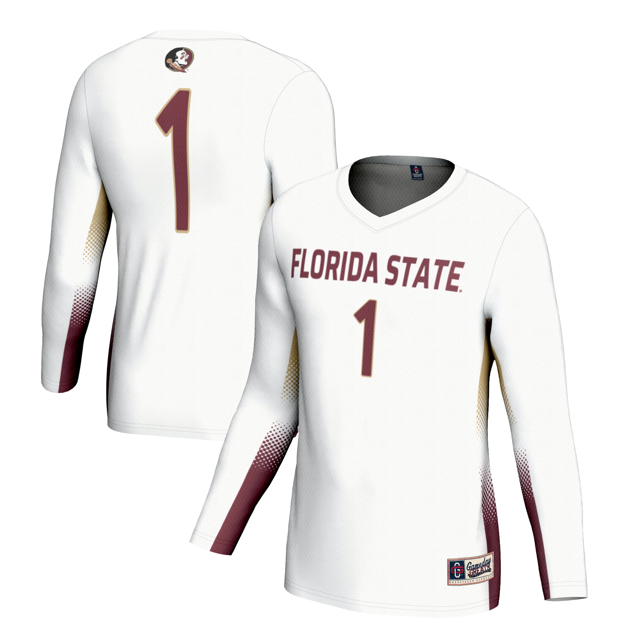 #1 Florida State Seminoles Youth Lightweight Women's Volleyball Jersey White - front and back view