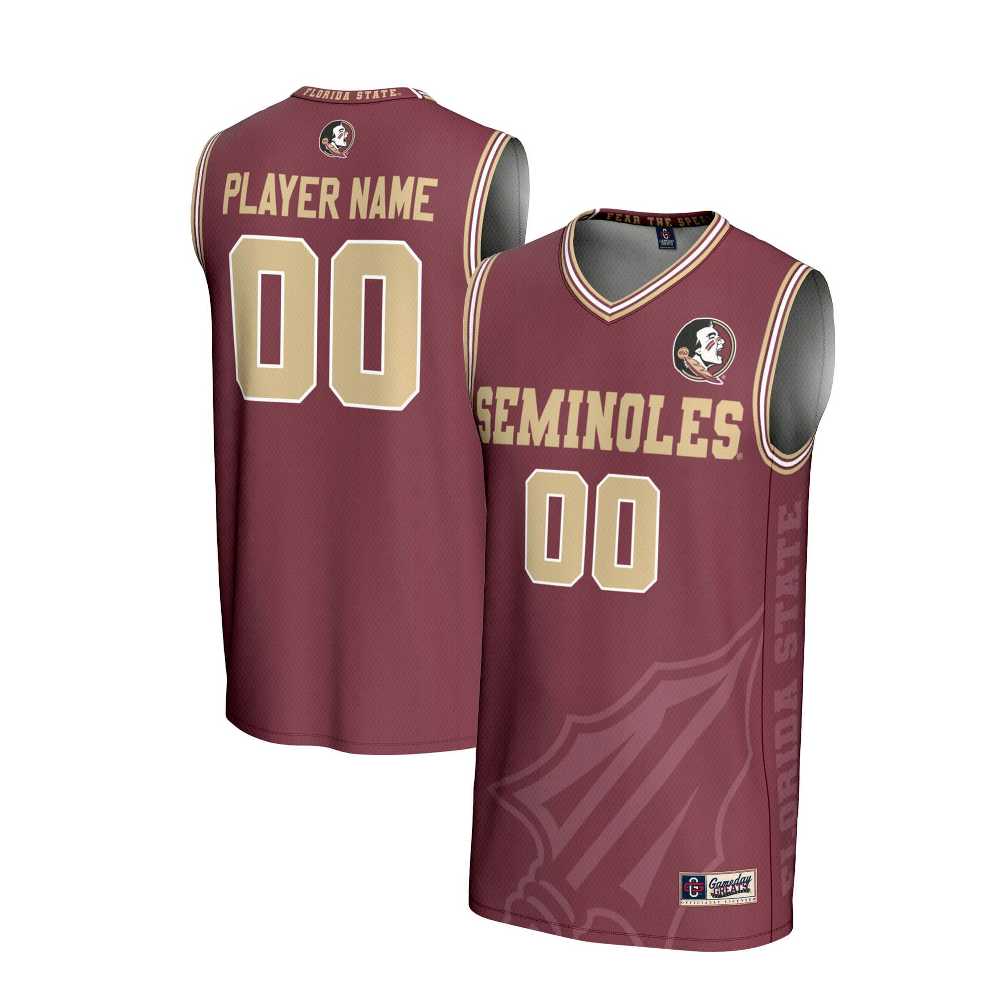 Florida State Seminoles Youth Men's Basketball Icon Print Lightweight Jersey - front and back view