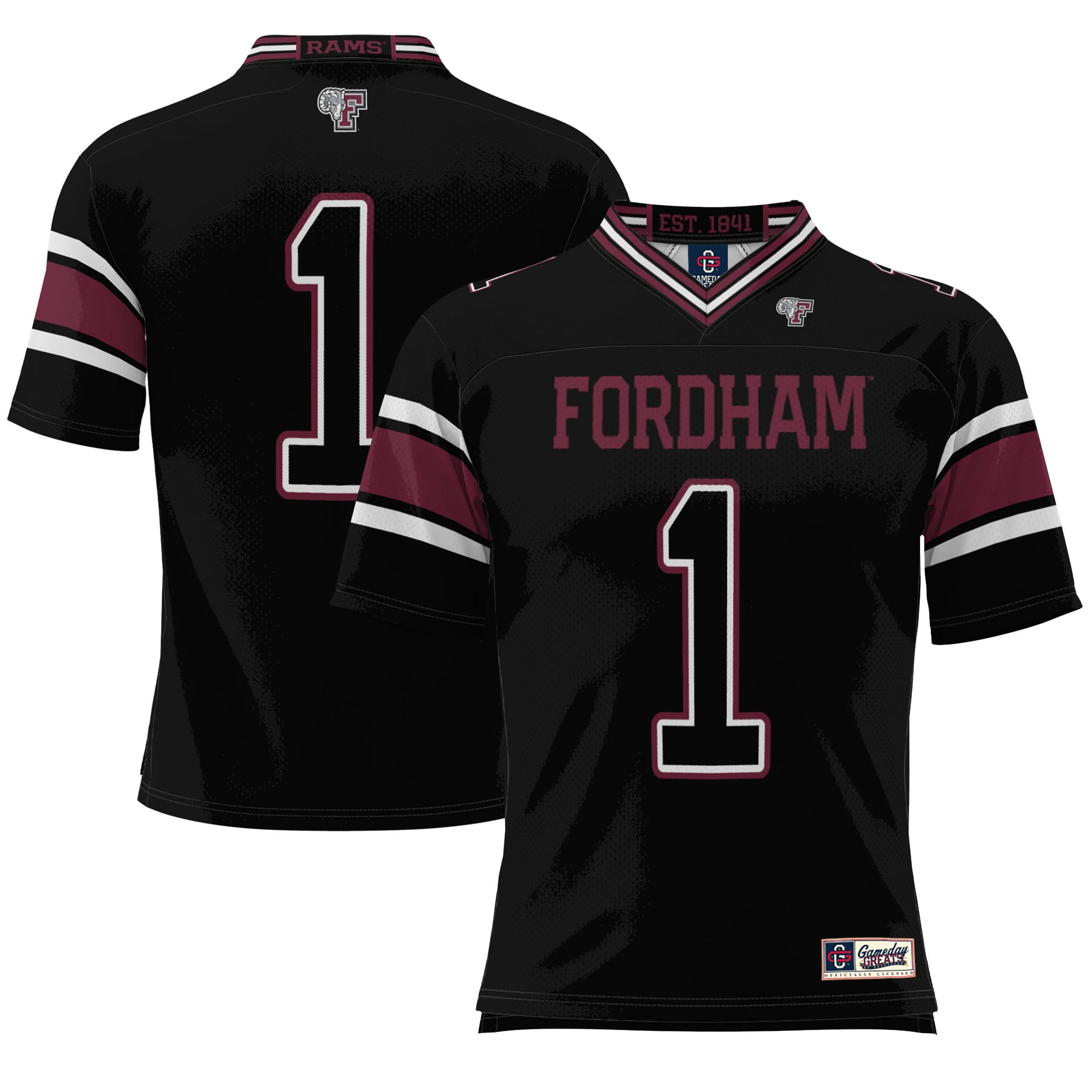 #1 Fordham Rams Endzone Football Jersey Black - front view