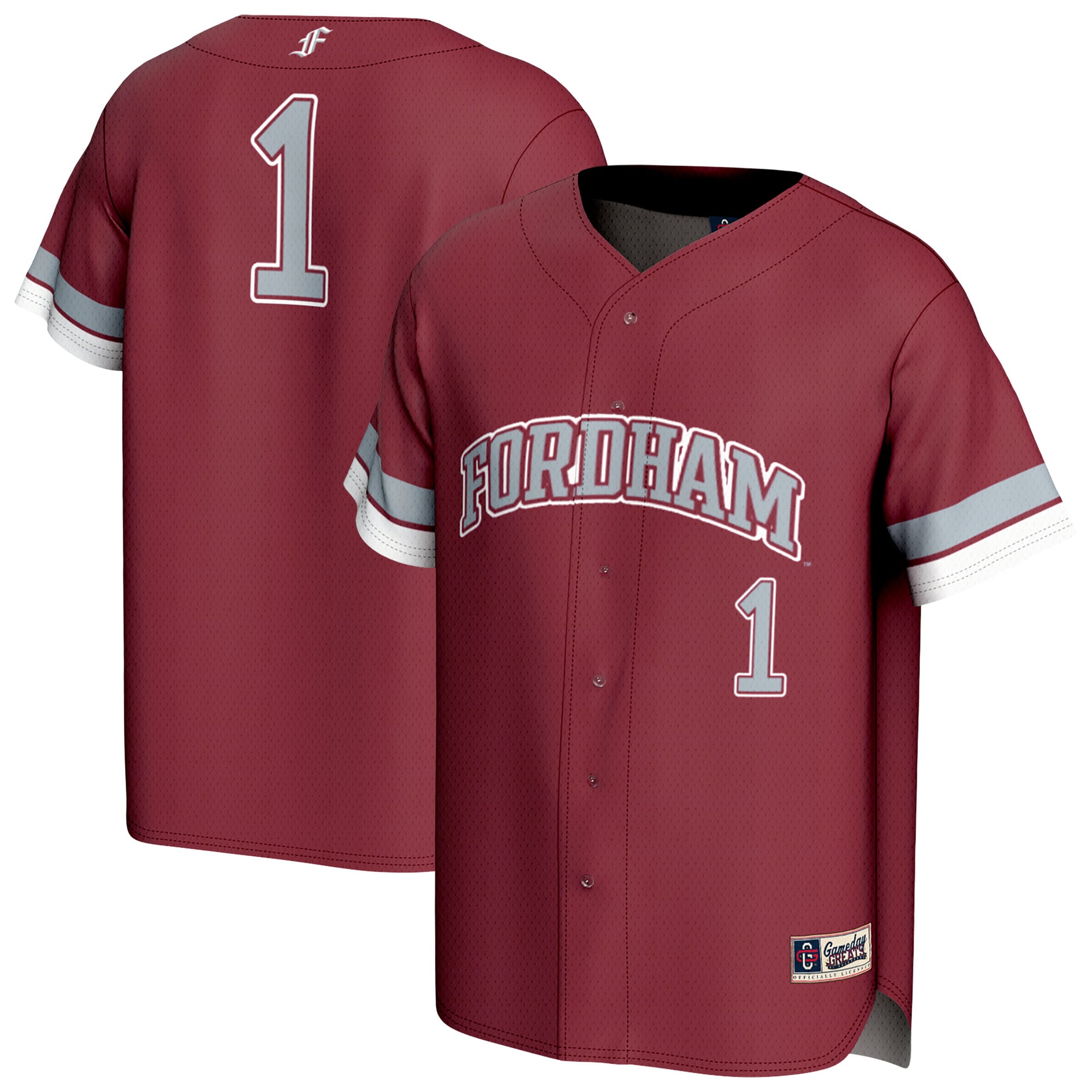 Fordham Rams Unisex Lightweight Collegiate Baseball Fashion Jersey Maroon - front and back view