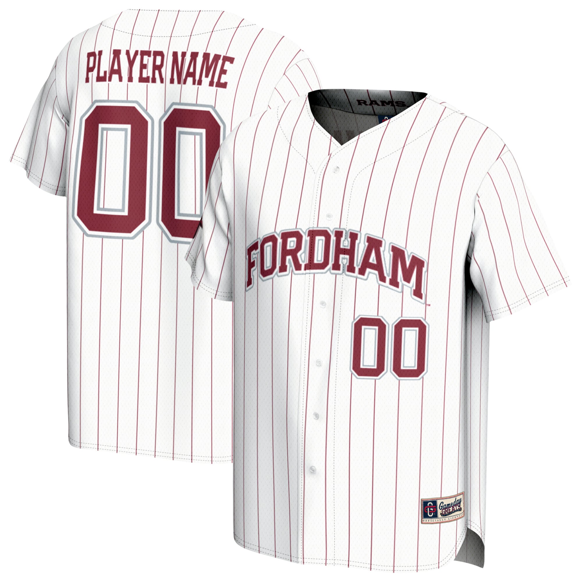 Fordham Rams Unisex Lightweight Collegiate Baseball Fashion Jersey White - front and back view