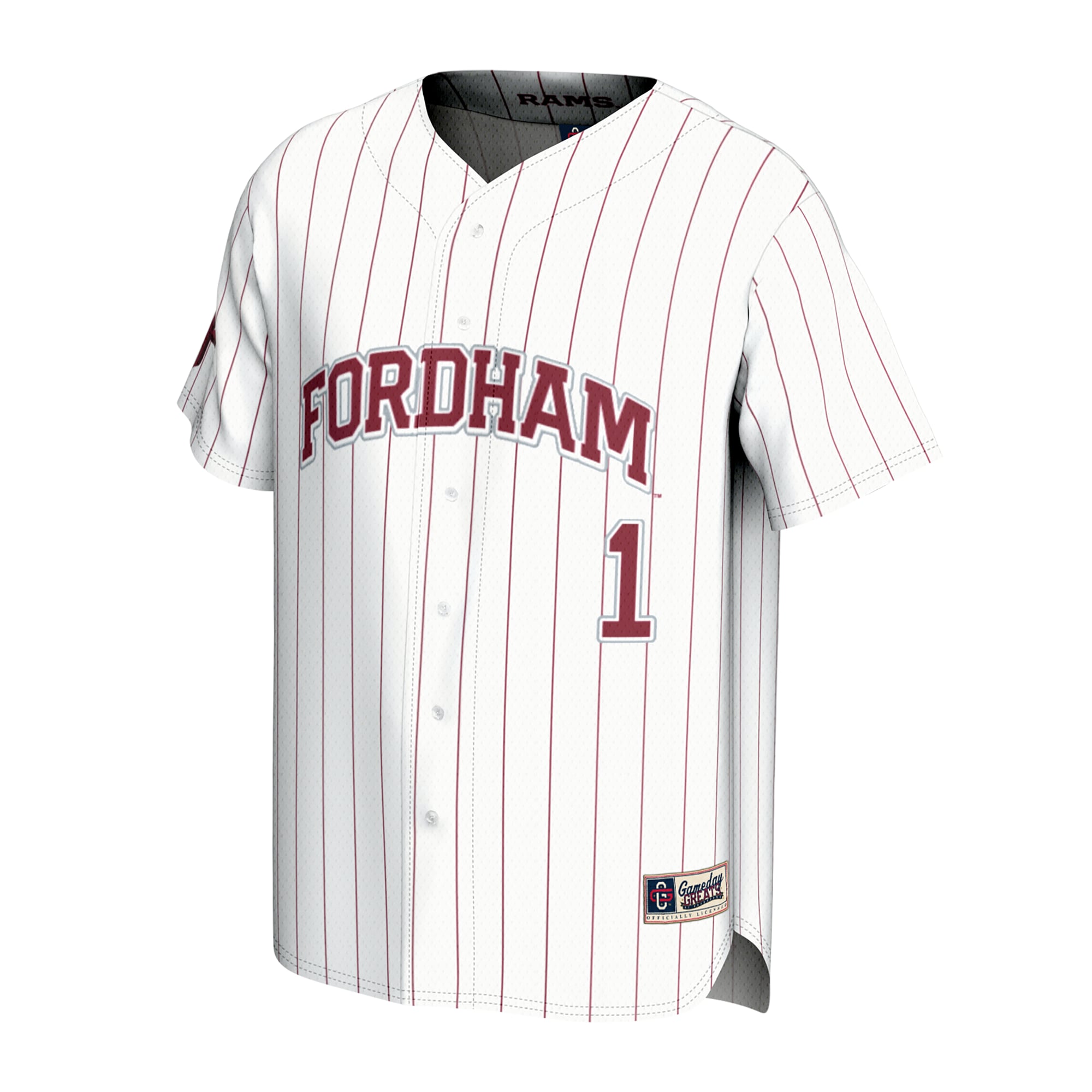 Fordham Rams Youth Lightweight Collegiate Baseball Fashion Jersey White - front view