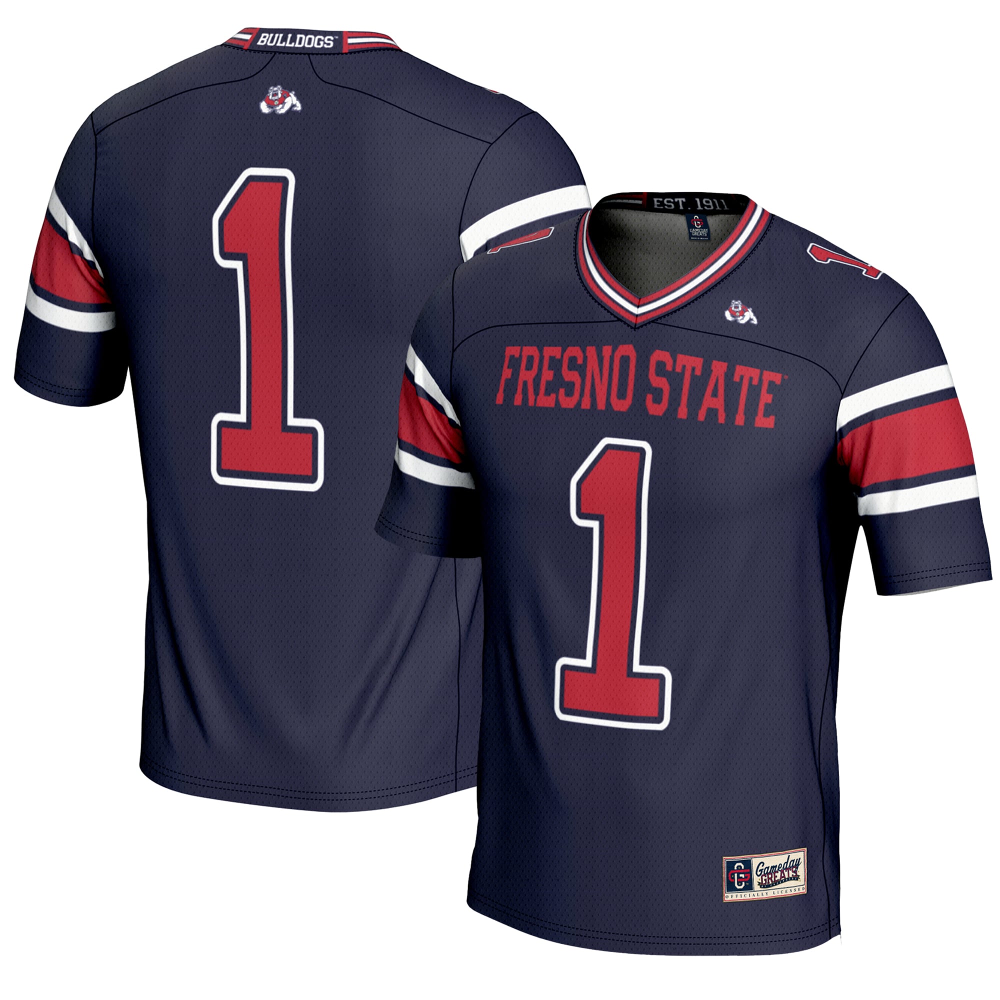 #1 Fresno State Bulldogs Endzone Football Jersey Navy - front and back view
