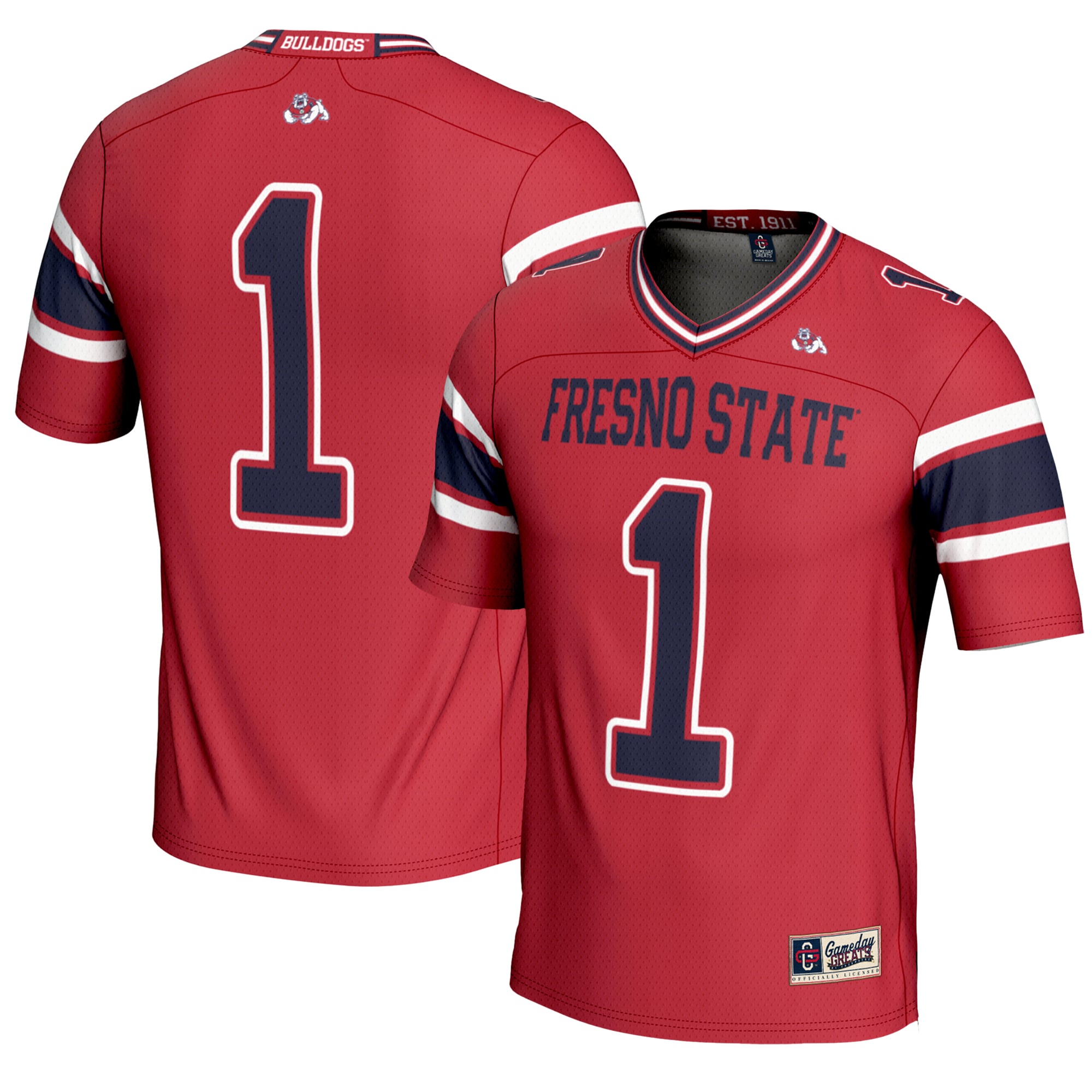 #1 Fresno State Bulldogs Endzone Football Jersey Red - front and back view