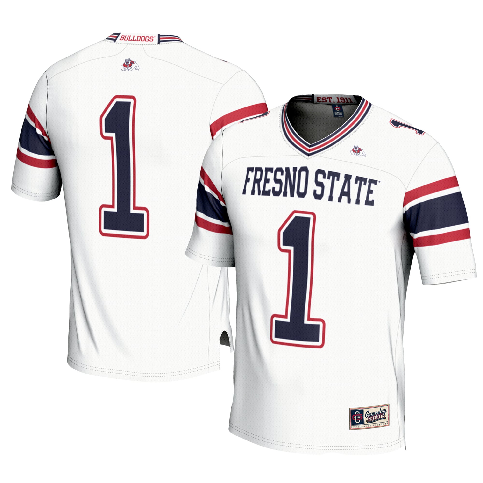 #1 Fresno State Bulldogs Football Jersey - White - front and back view
