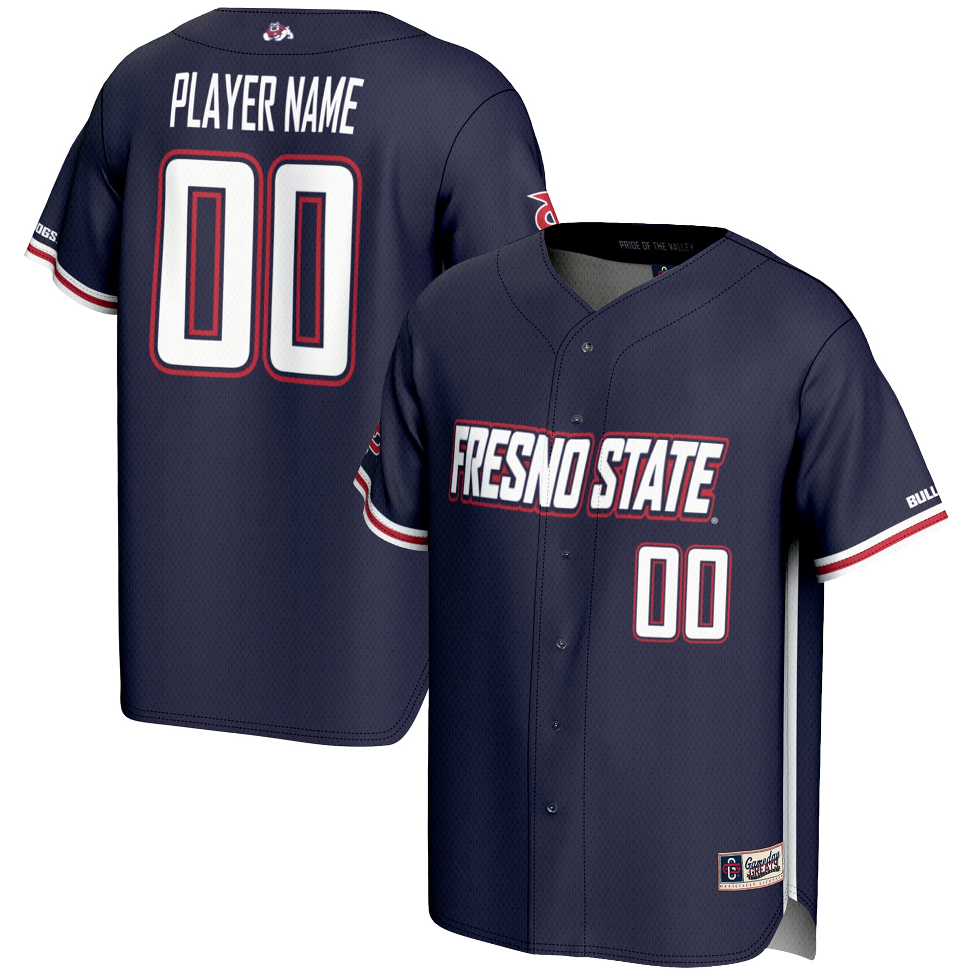 Fresno State Bulldogs Lightweight Baseball Jersey Navy - front and back view