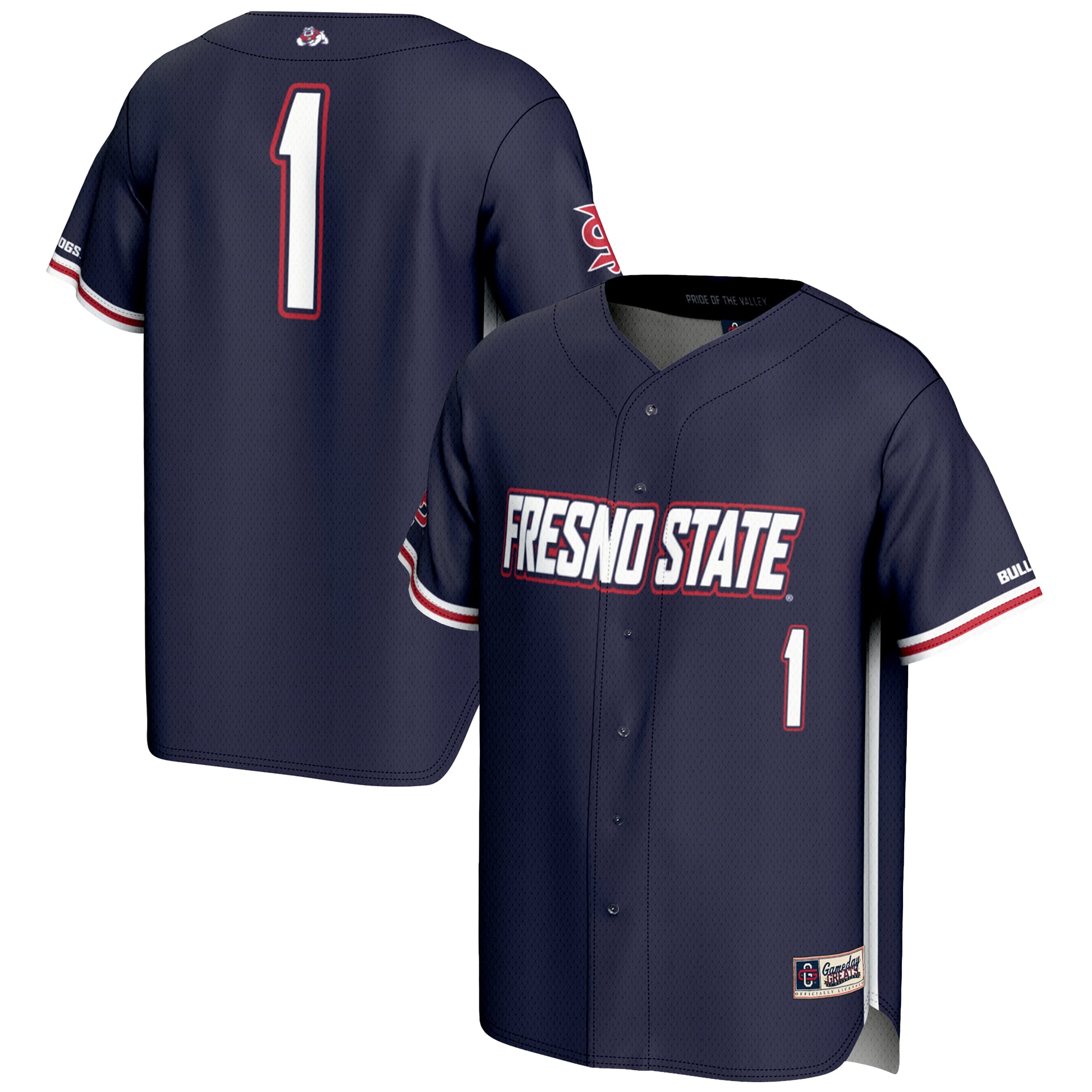 #1 Fresno State Bulldogs Lightweight Baseball Jersey Navy - front and back view