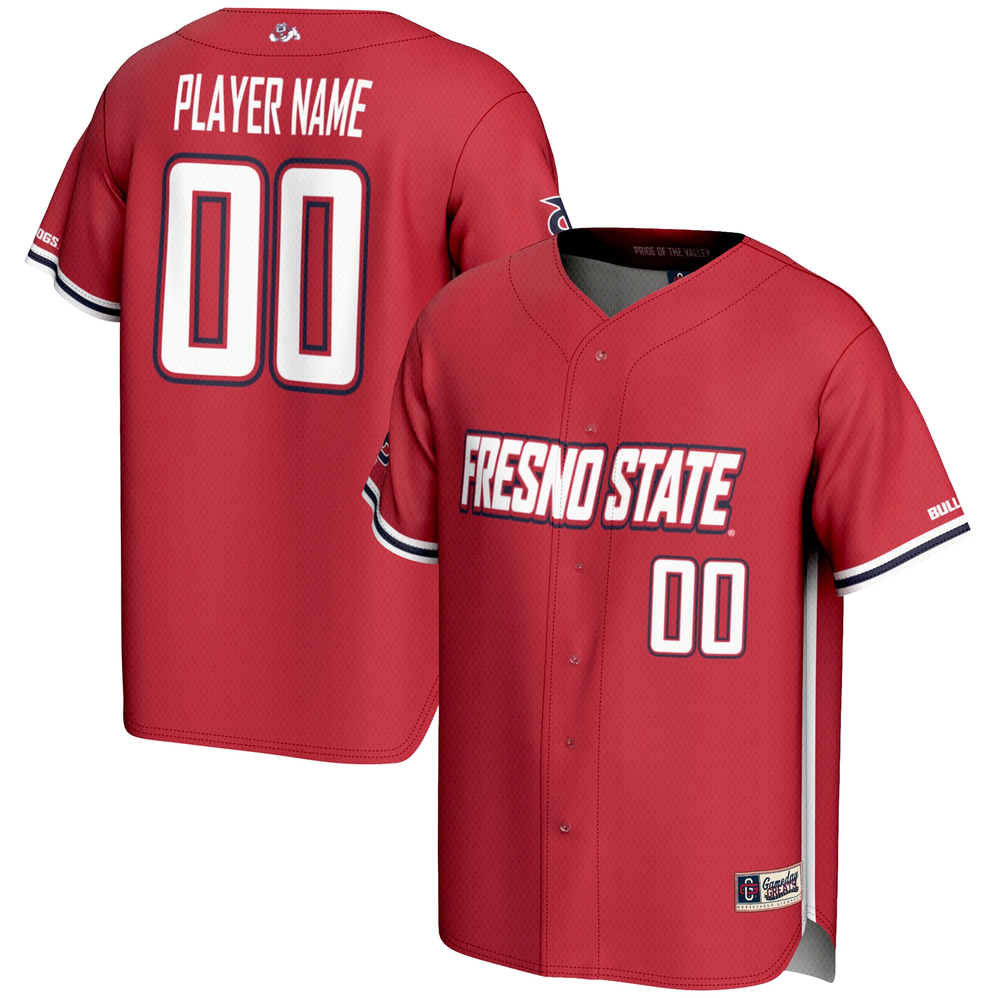 Fresno State Bulldogs Lightweight Baseball Jersey Red - front and back view