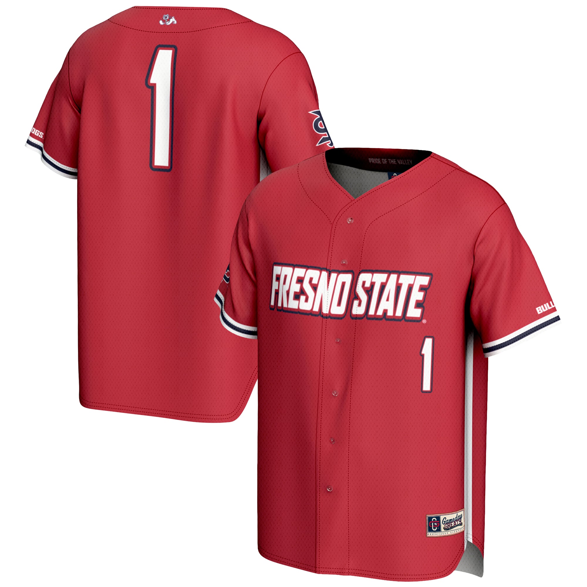 #1 Fresno State Bulldogs Lightweight Baseball Jersey Red - front and back view