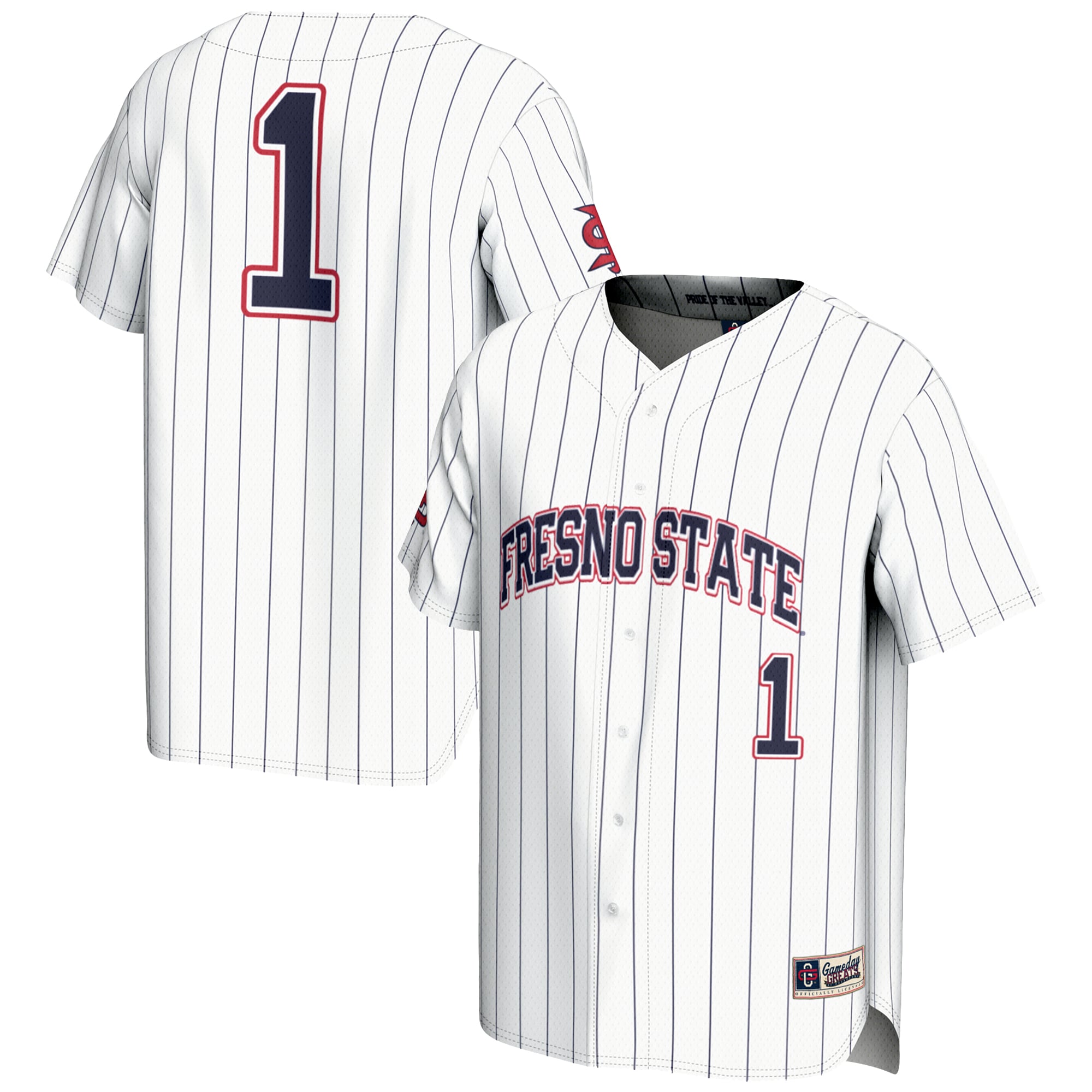 #1 Fresno State Bulldogs Lightweight Baseball Jersey White - front and back view