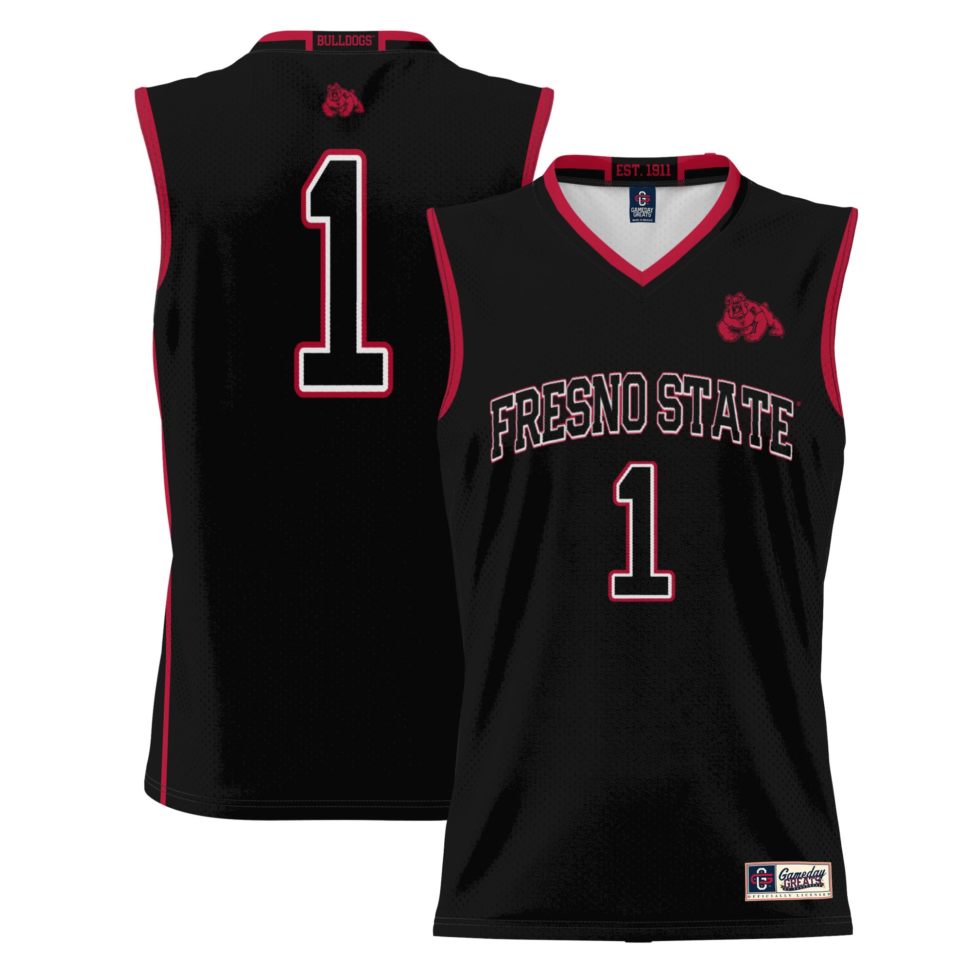 #1 Fresno State Bulldogs Lightweight Basketball Jersey Black - front and back view