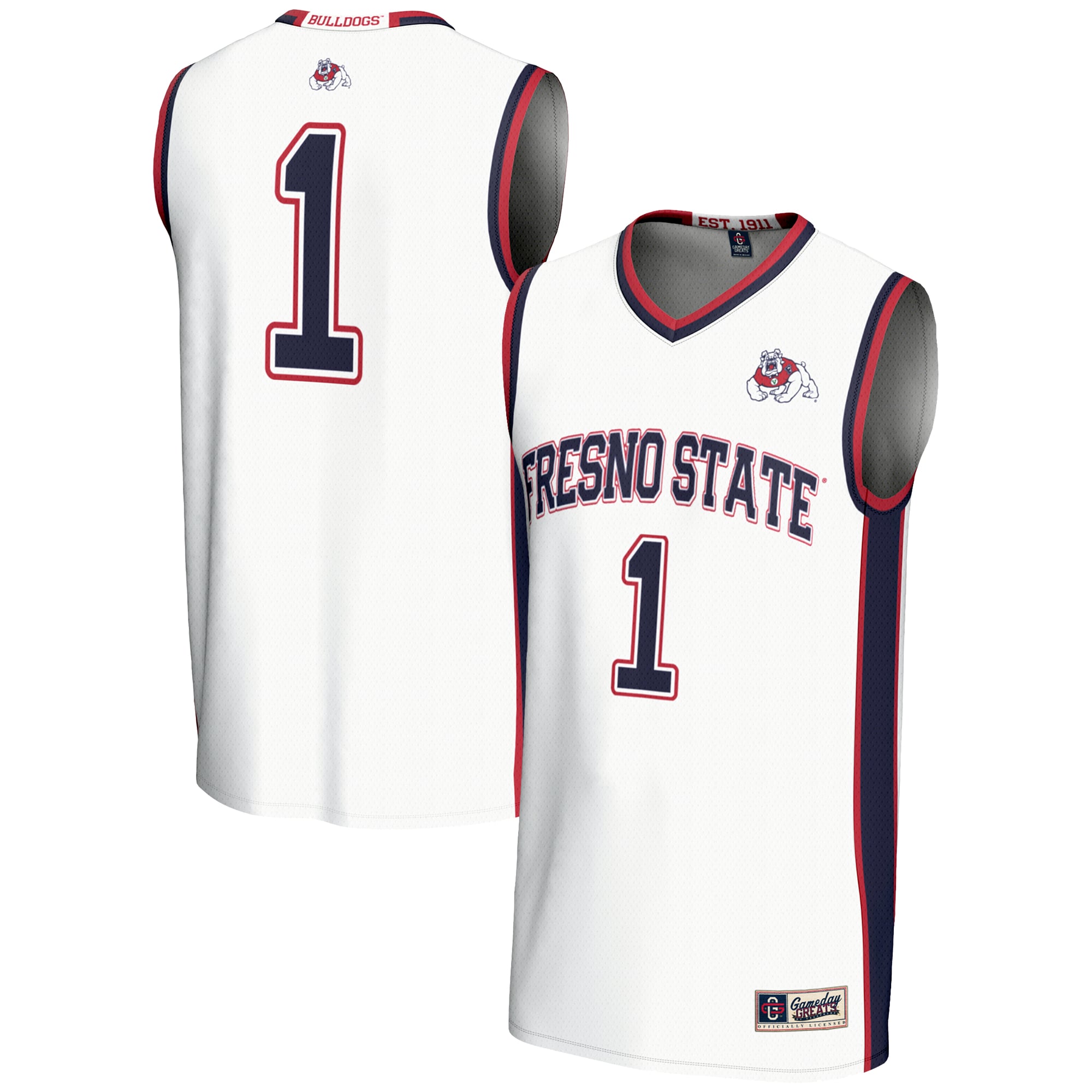 #1 Fresno State Bulldogs Lightweight Basketball Jersey White - front and back view