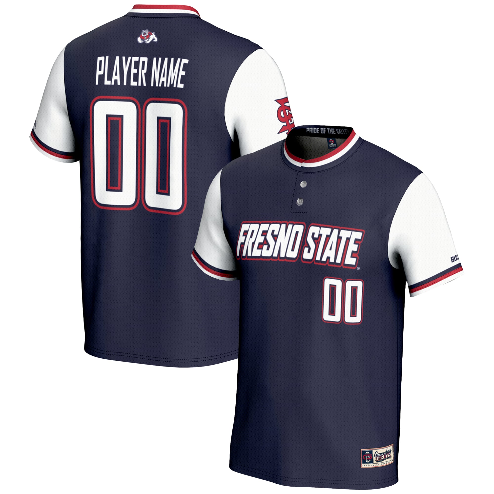 Fresno State Bulldogs Lightweight Softball Jersey Navy - front and back view