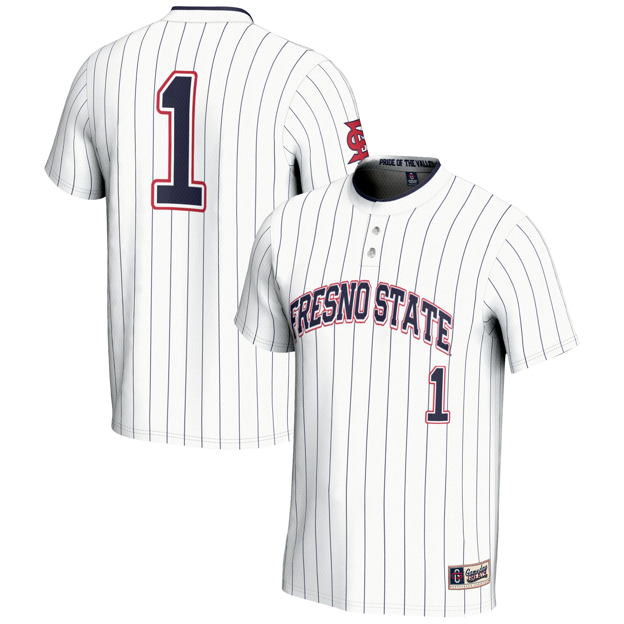 #1 Fresno State Bulldogs Lightweight Softball Jersey White - front and back view
