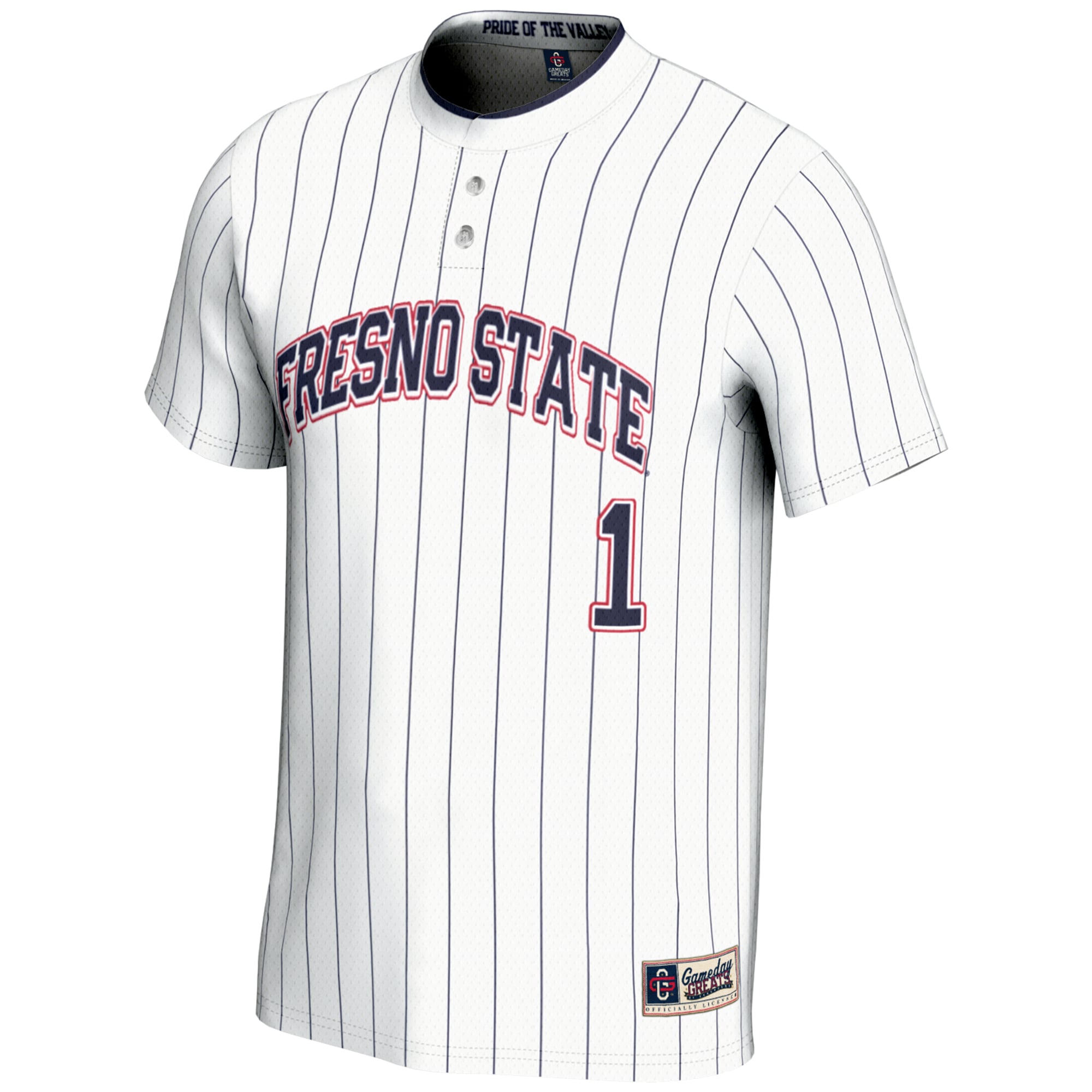 #1 Fresno State Bulldogs Lightweight Softball Jersey White - front view