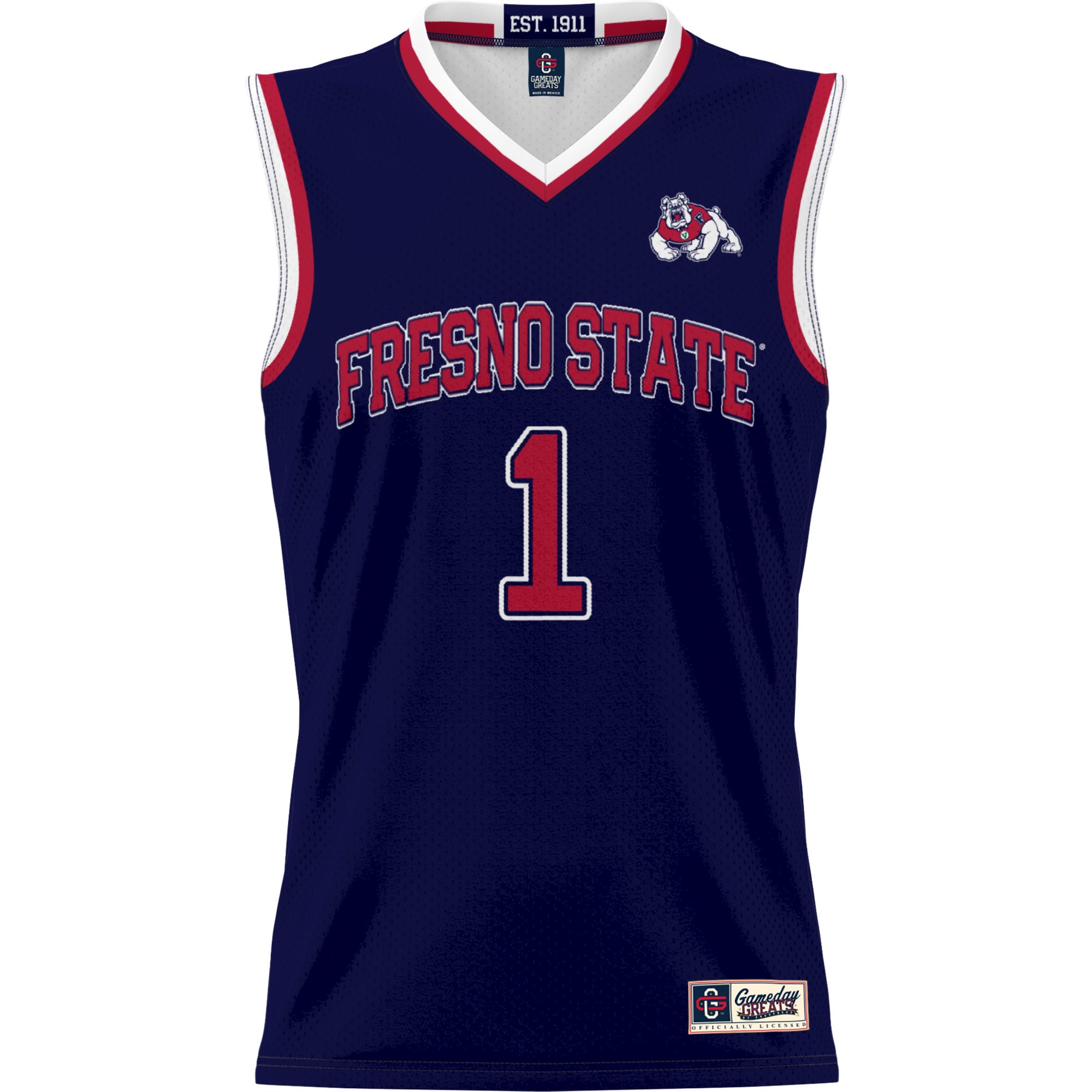 #1 Fresno State Bulldogs Unisex Lightweight Basketball Jersey Navy - front view