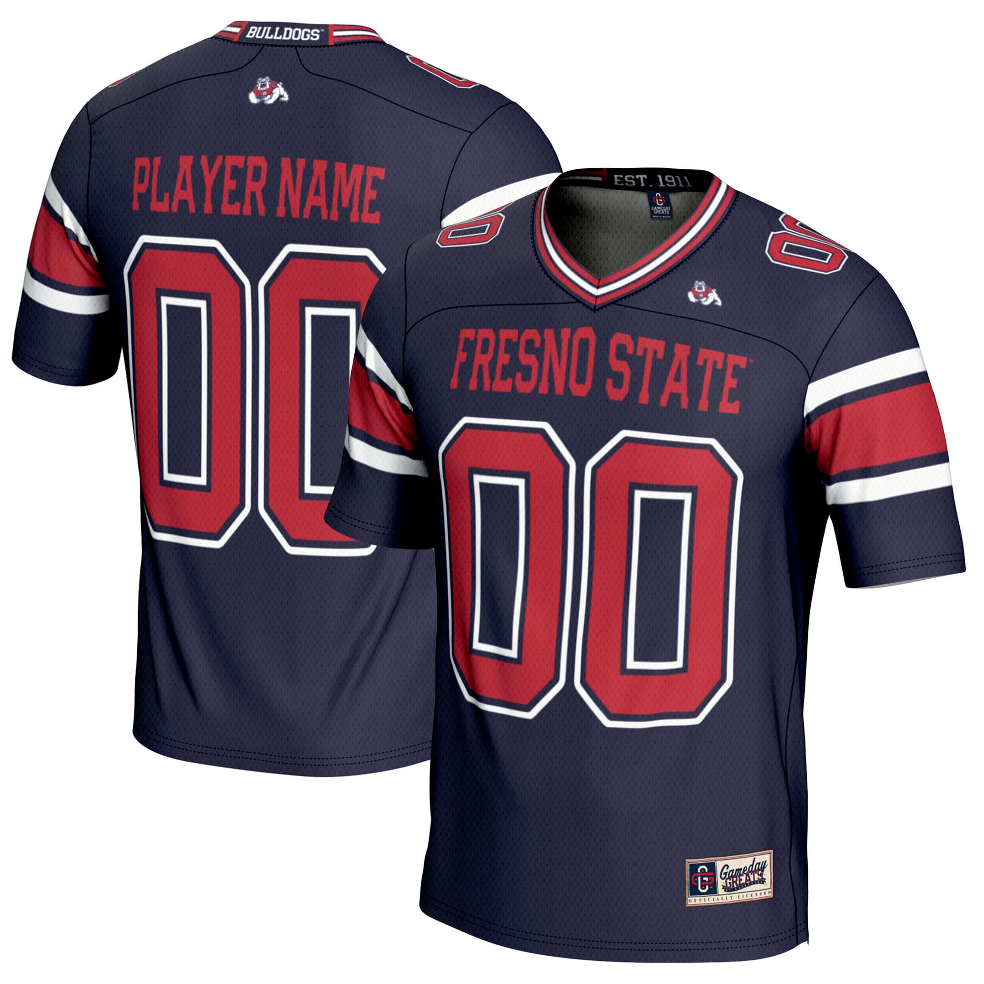 Fresno State Bulldogs Youth Football Jersey Navy - front and back view