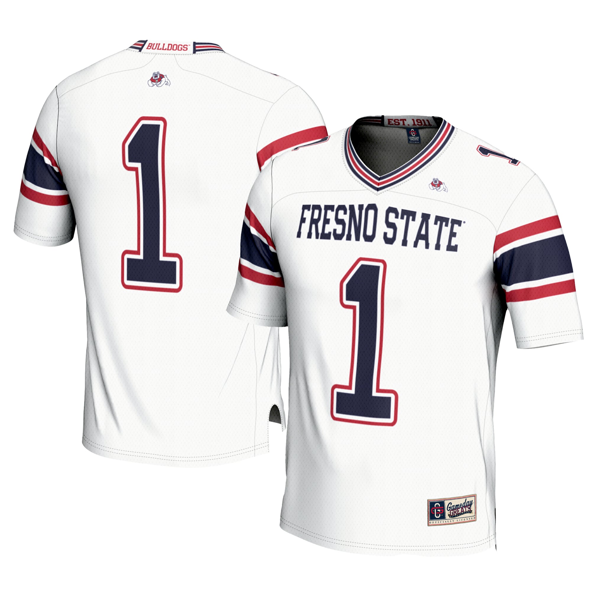 #1 Fresno State Bulldogs Youth Football Jersey - White - front and back view