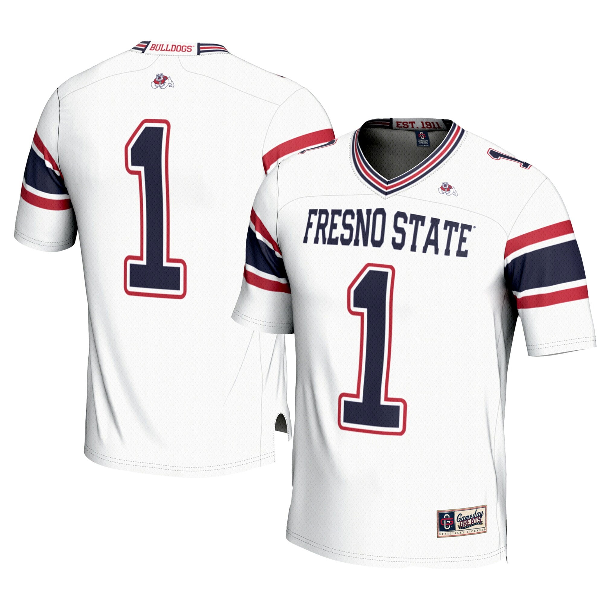 #1 Fresno State Bulldogs Youth Football Jersey - White - front view