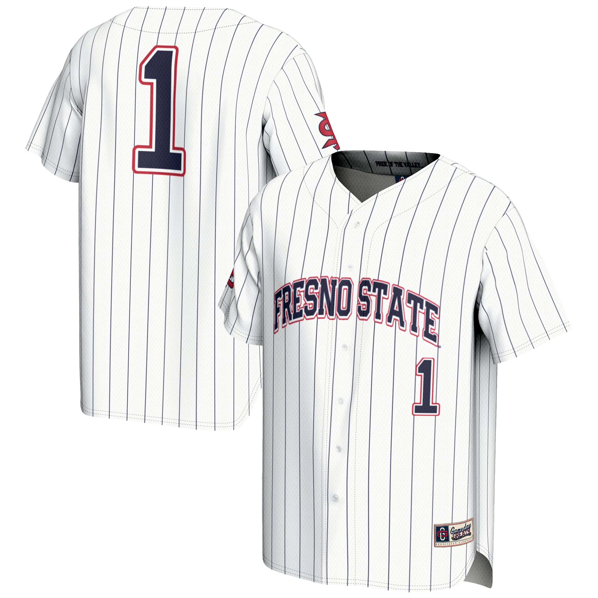 #1 Fresno State Bulldogs Youth Lightweight Baseball Jersey White - front and back view