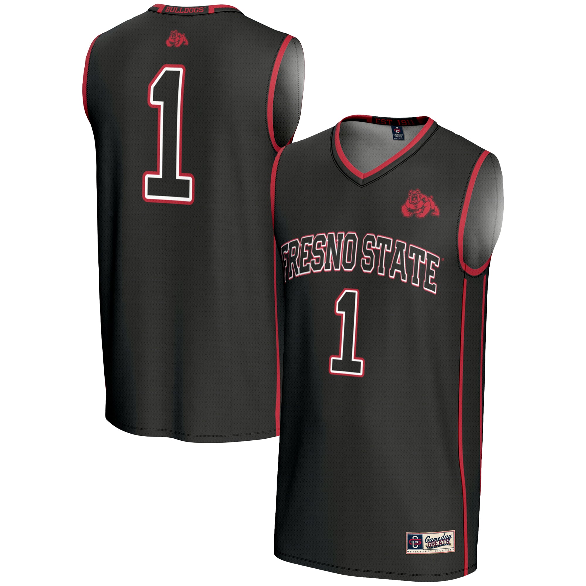 #1 Fresno State Bulldogs Youth Lightweight Basketball Jersey Black - front and back view