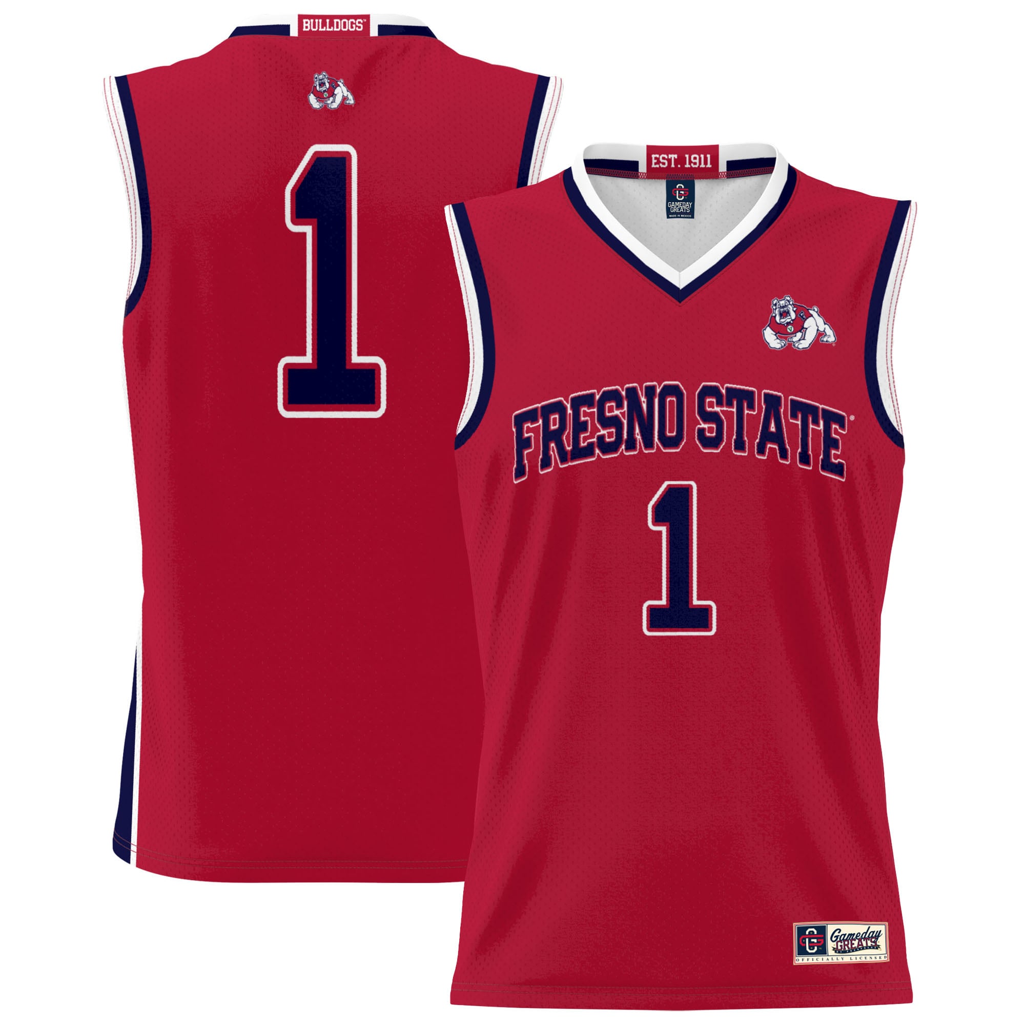 #1 Fresno State Bulldogs Youth Lightweight Basketball Jersey Red - front and back view
