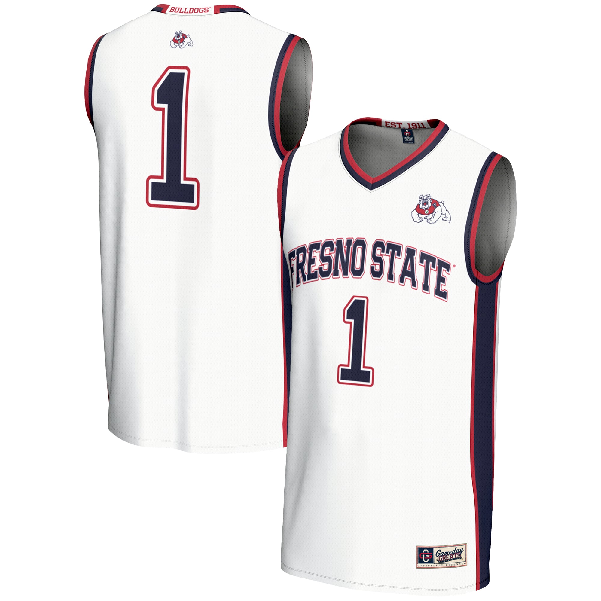 #1 Fresno State Bulldogs Youth Lightweight Basketball Jersey White - front and back view