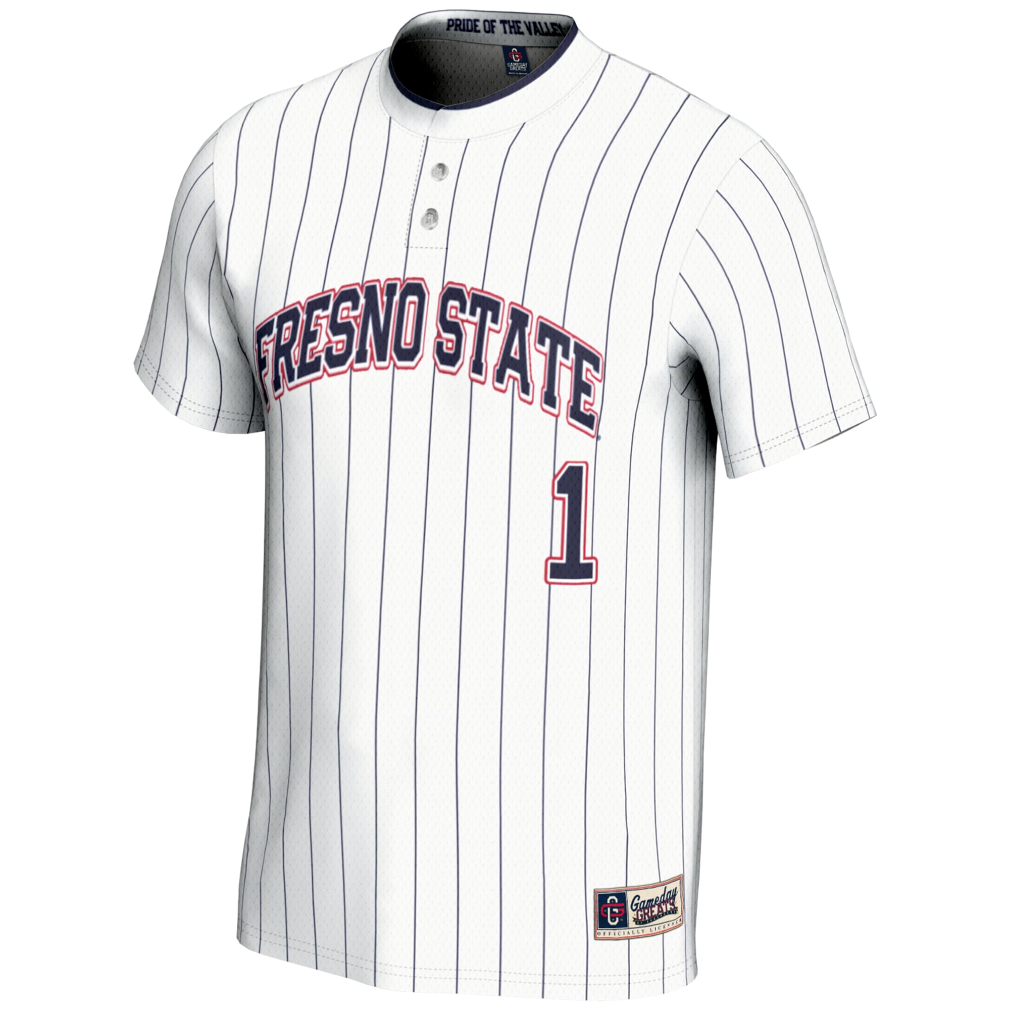 #1 Fresno State Bulldogs Youth Lightweight Softball Jersey White - front view