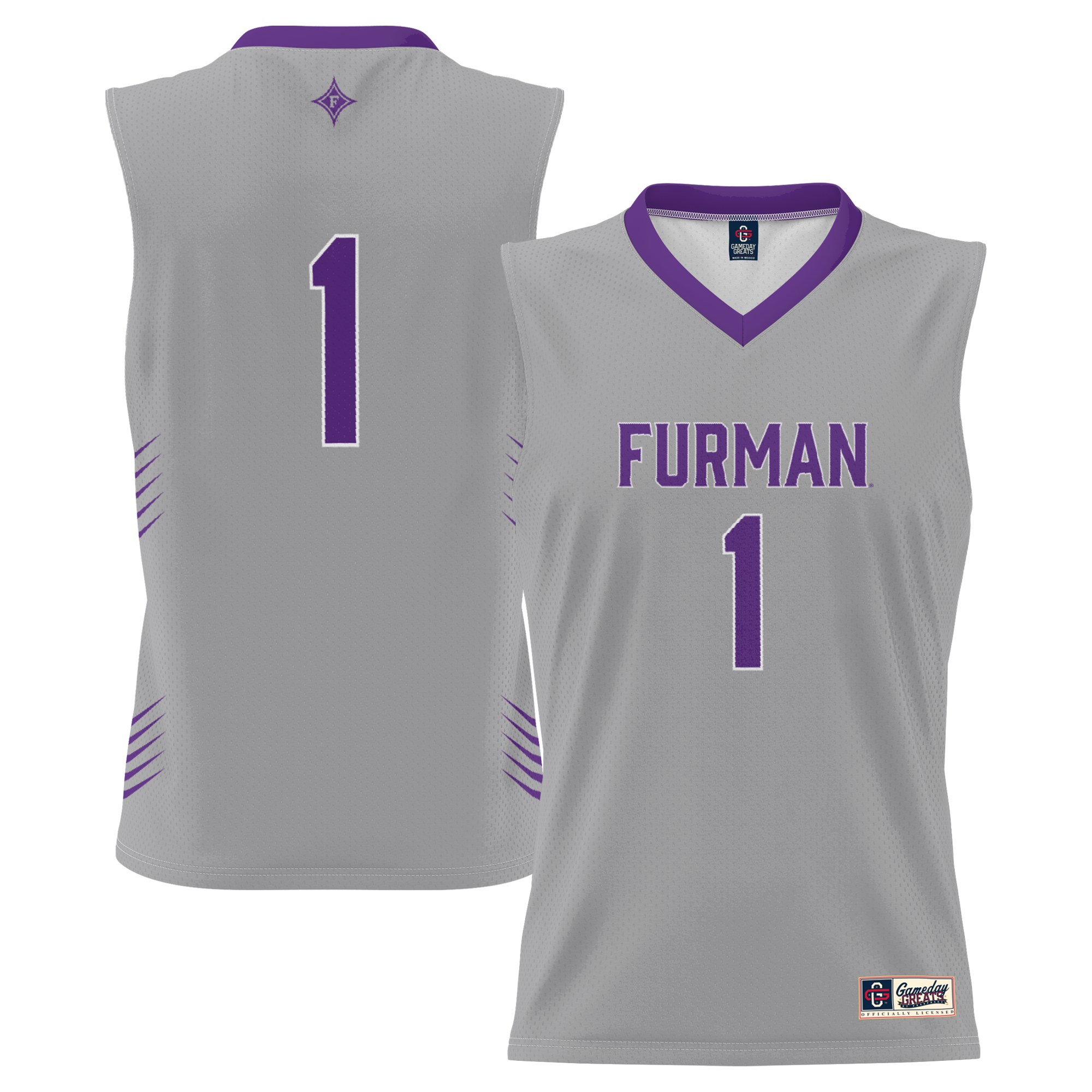 #1 Furman Paladins Lightweight Basketball Jersey Gray - front and back view