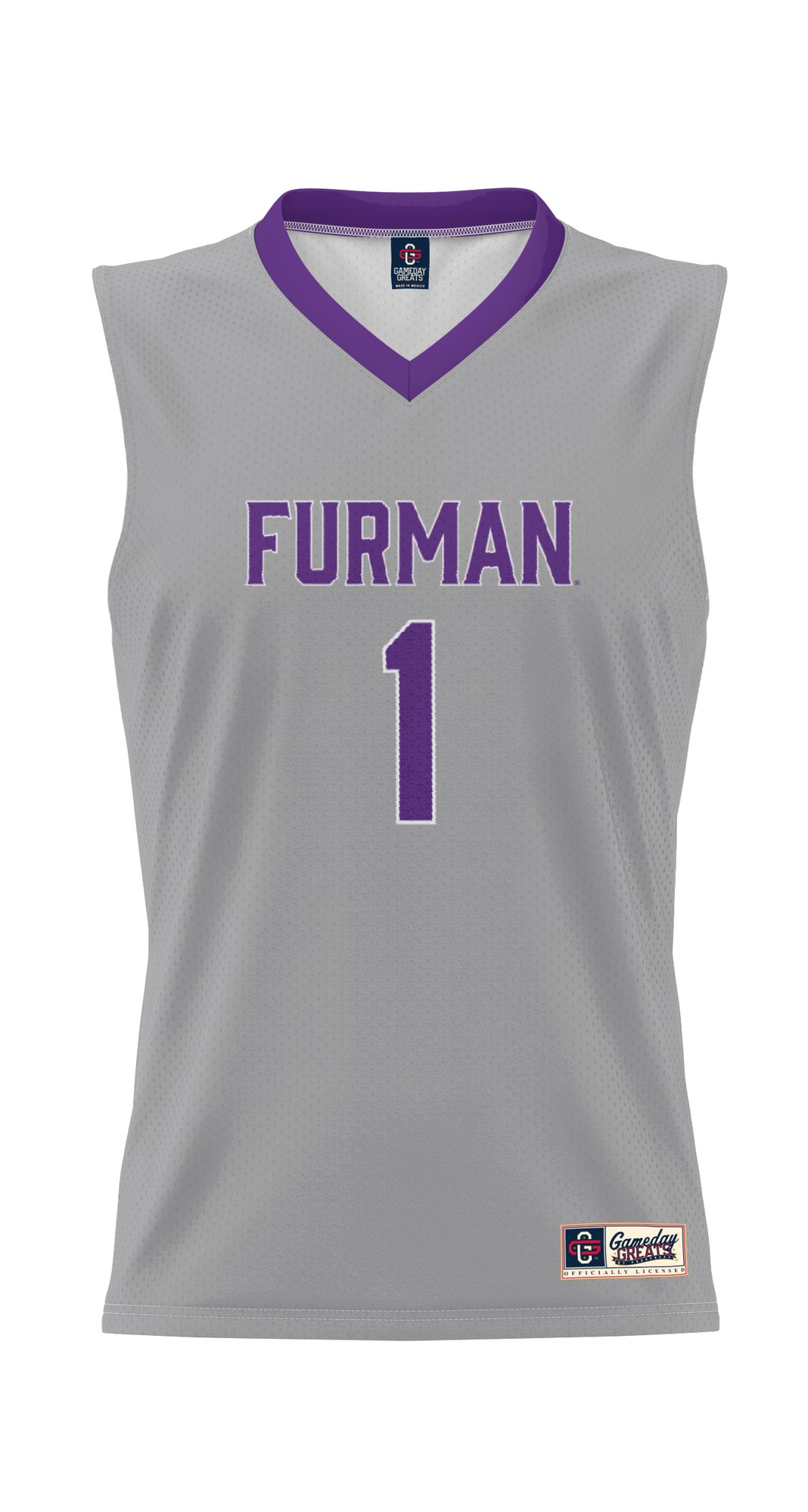 #1 Furman Paladins Lightweight Basketball Jersey Gray - front view
