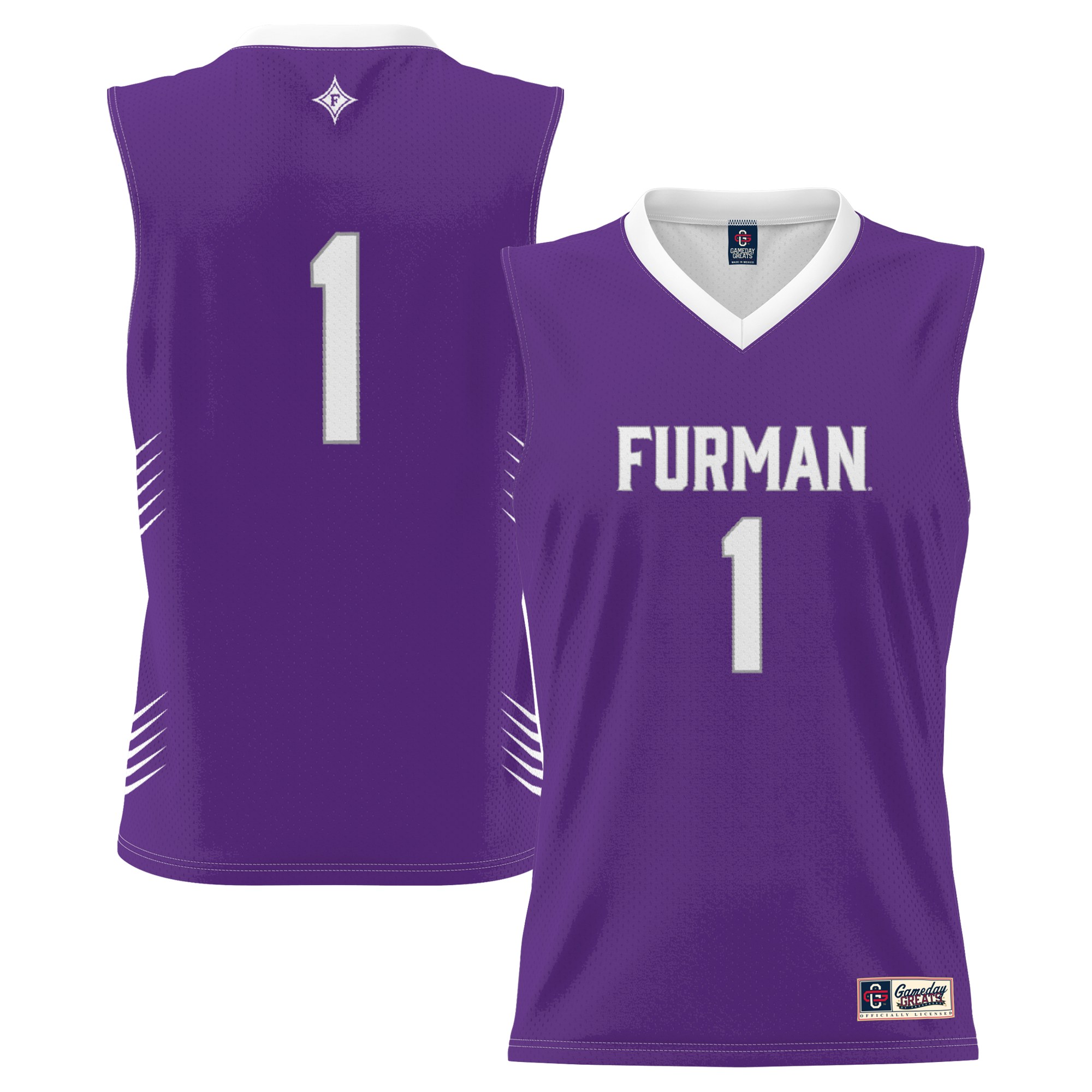 #1 Furman Paladins Lightweight Basketball Jersey Purple - front and back view