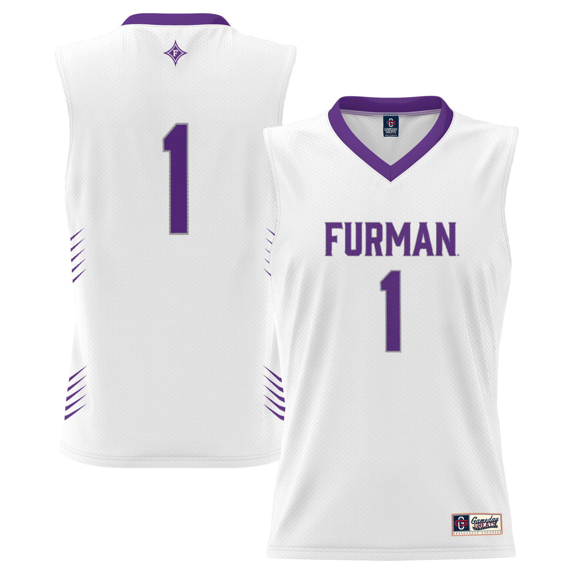 #1 Furman Paladins Lightweight Basketball Jersey White - front and back view