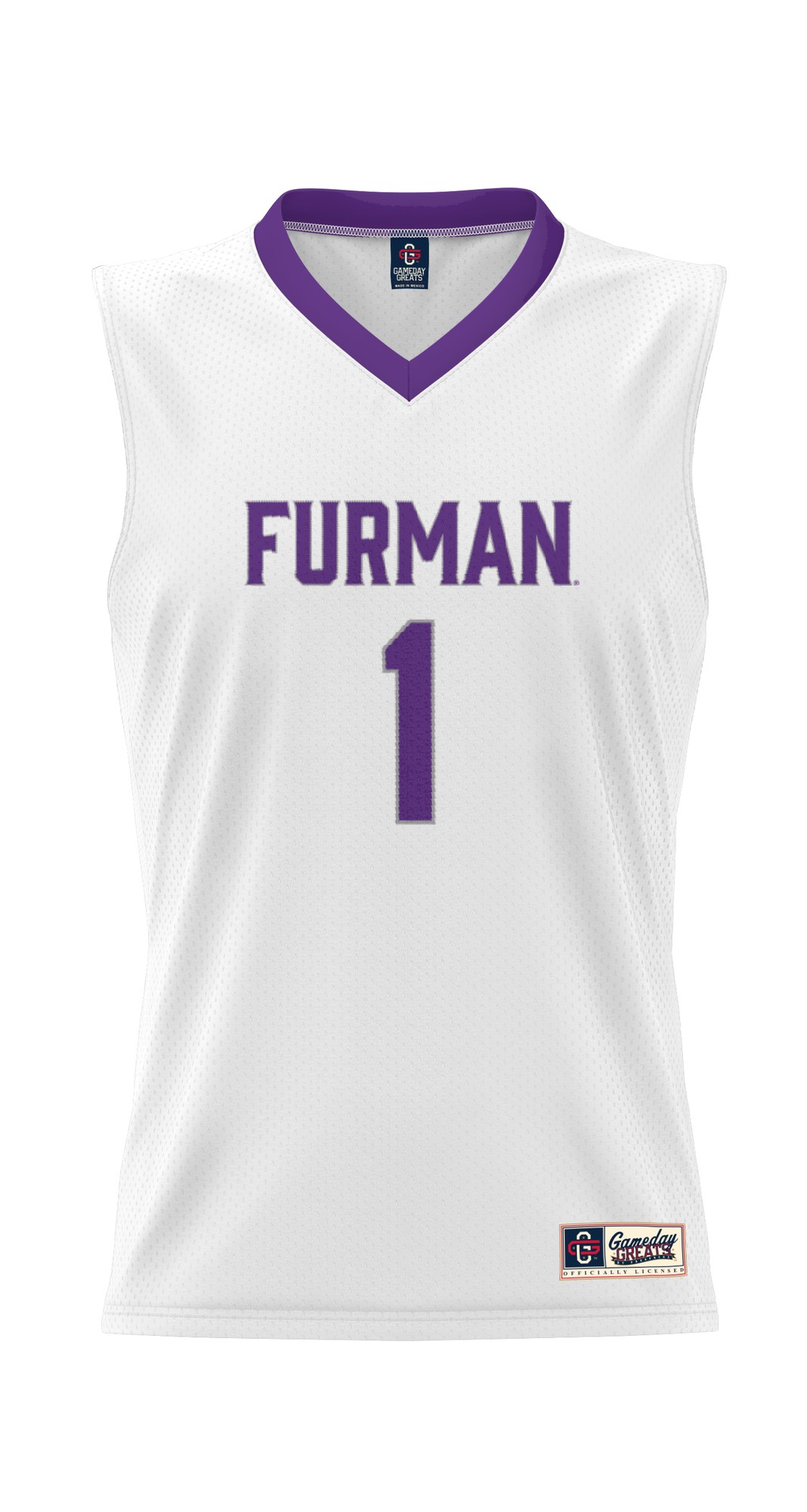 #1 Furman Paladins Youth Lightweight Basketball Jersey White - front view
