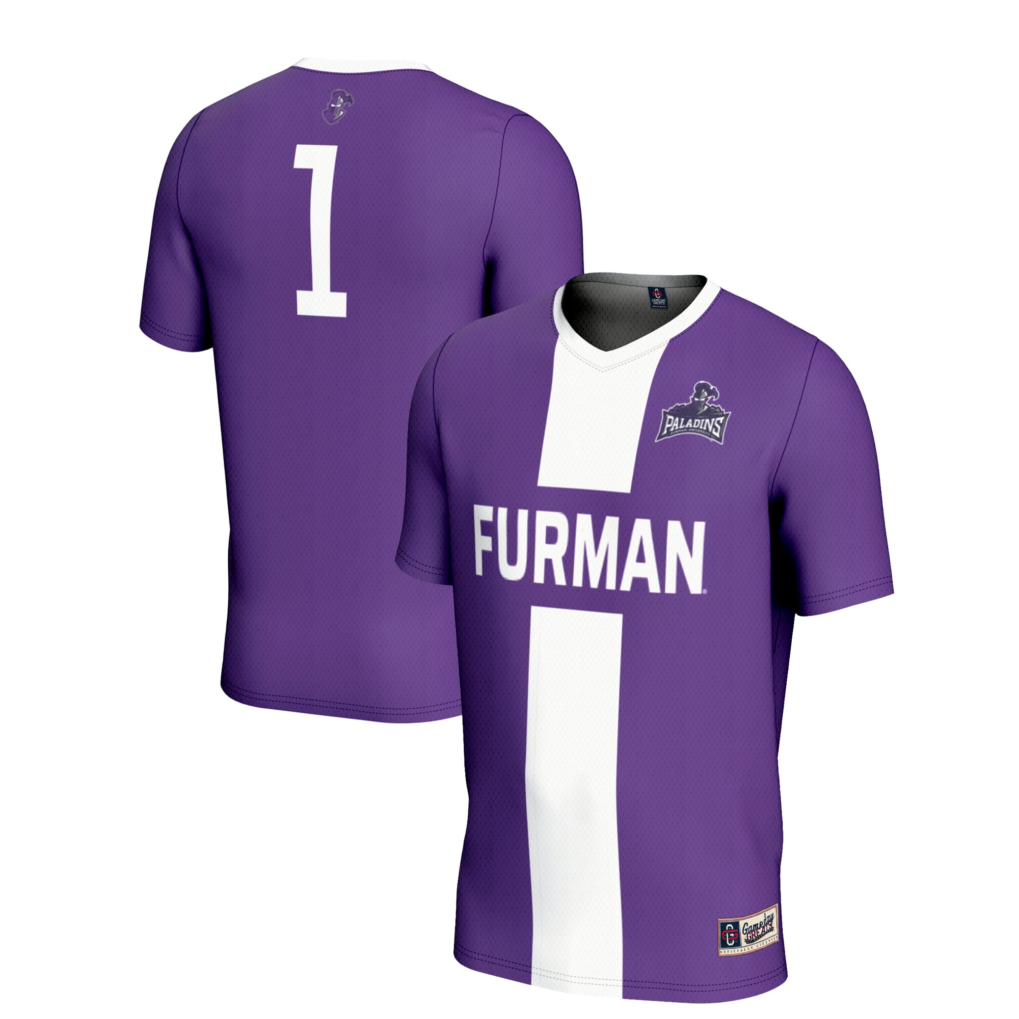 #1 Furman Paladins Lightweight Soccer Jersey Purple - front and back view