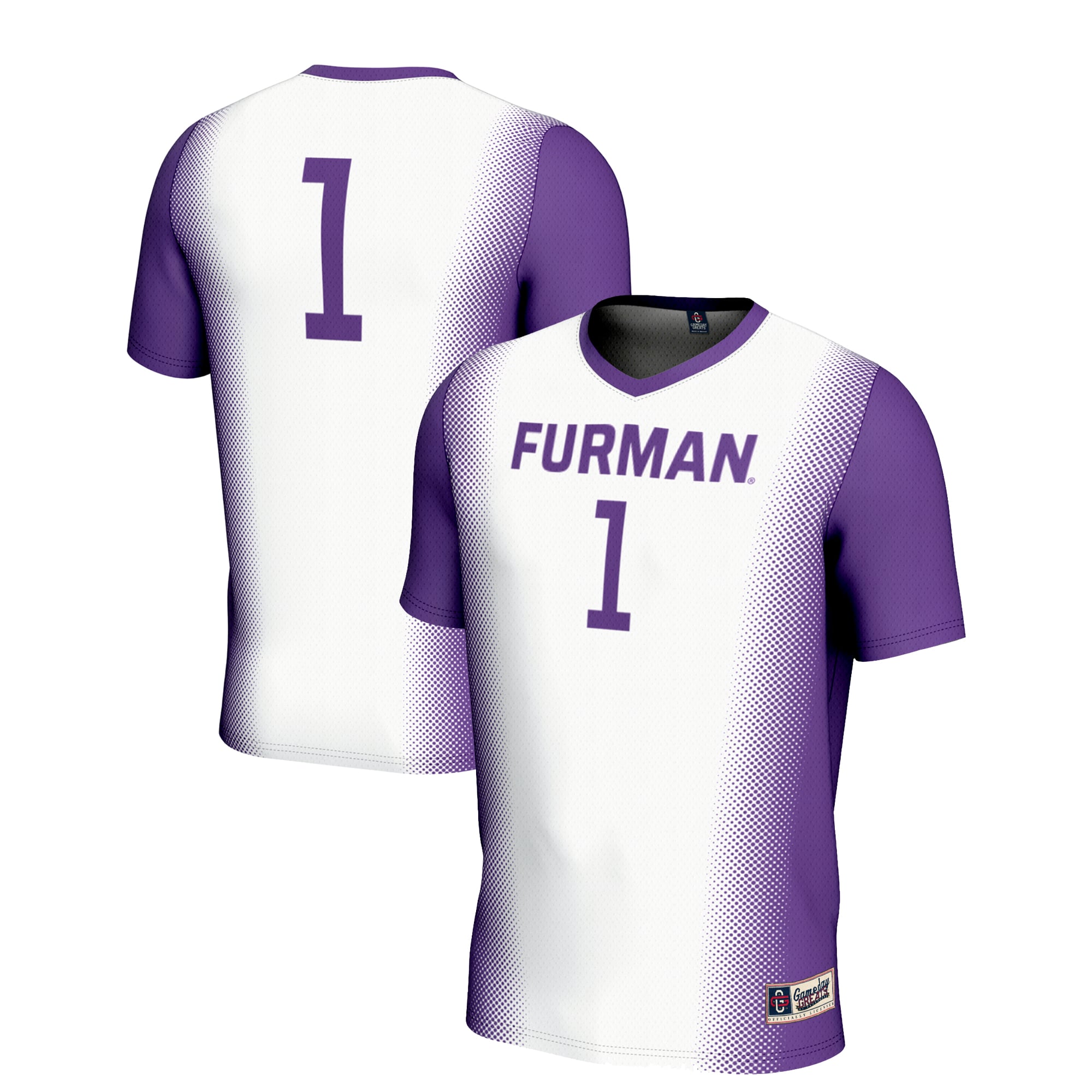 #1 Furman Paladins Unisex Lightweight Soccer Jersey White - front and back view