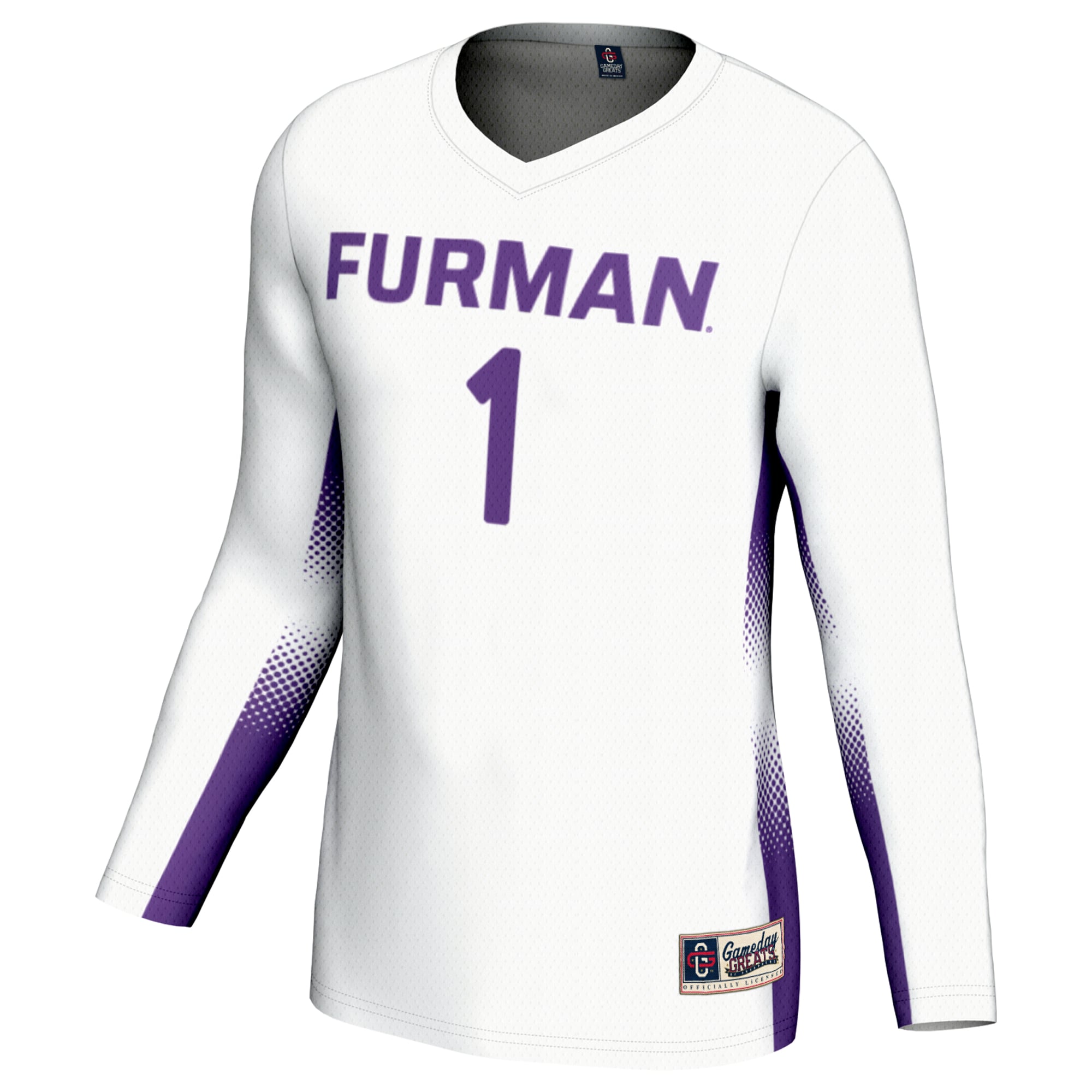#1 Furman Paladins Unisex Lightweight Volleyball Jersey White - front view