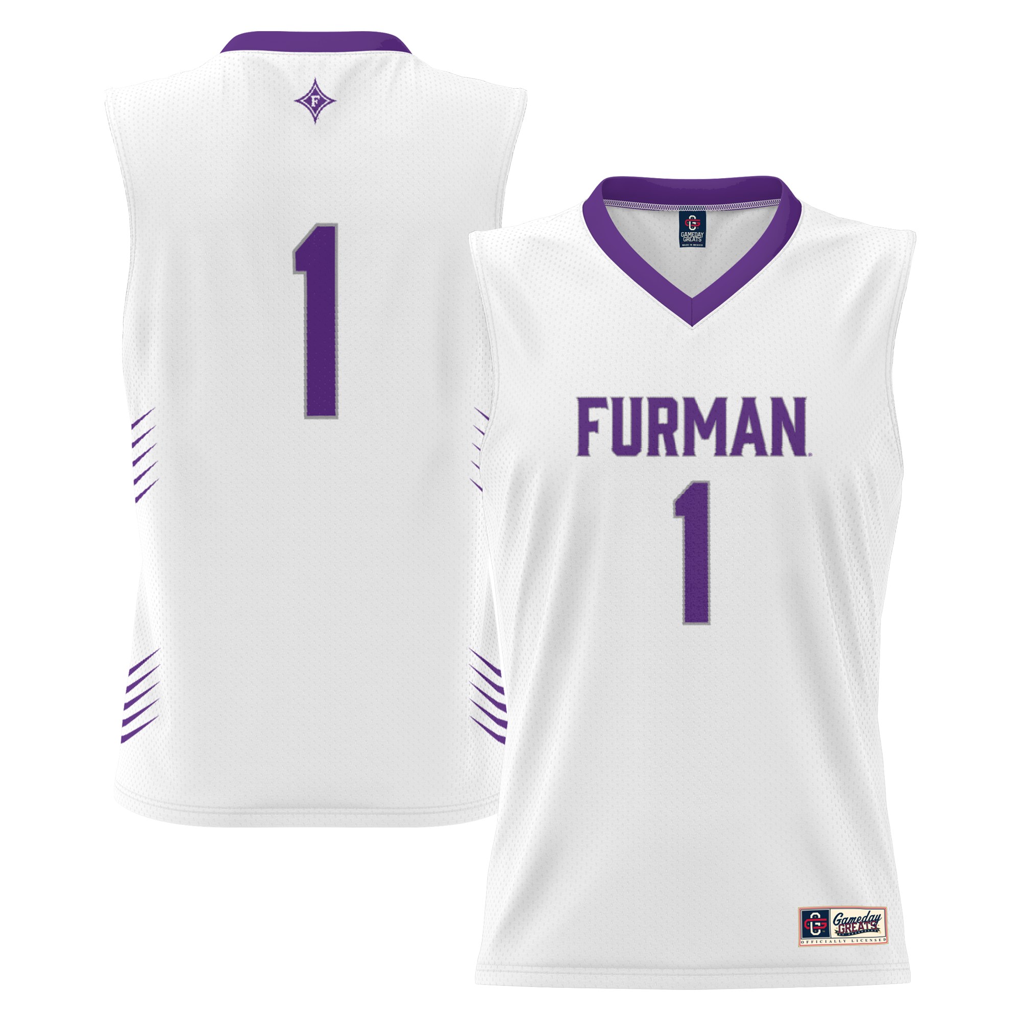 #1 Furman Paladins Youth Lightweight Basketball Jersey White - front and back view