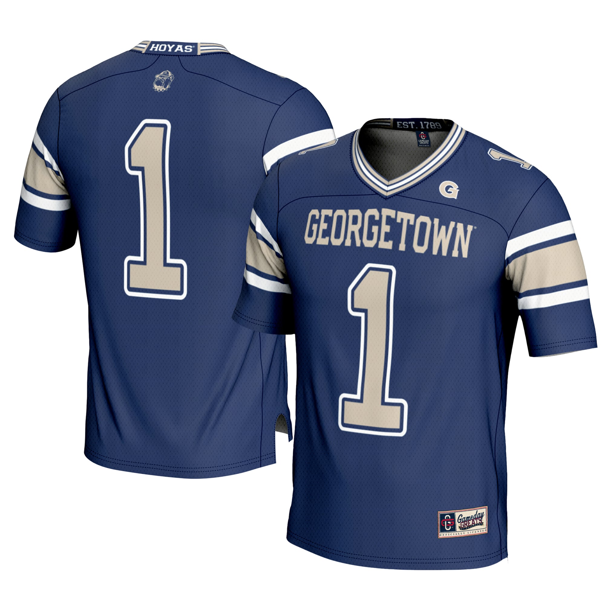 #1 Georgetown Hoyas Football Jersey Navy - front and back view