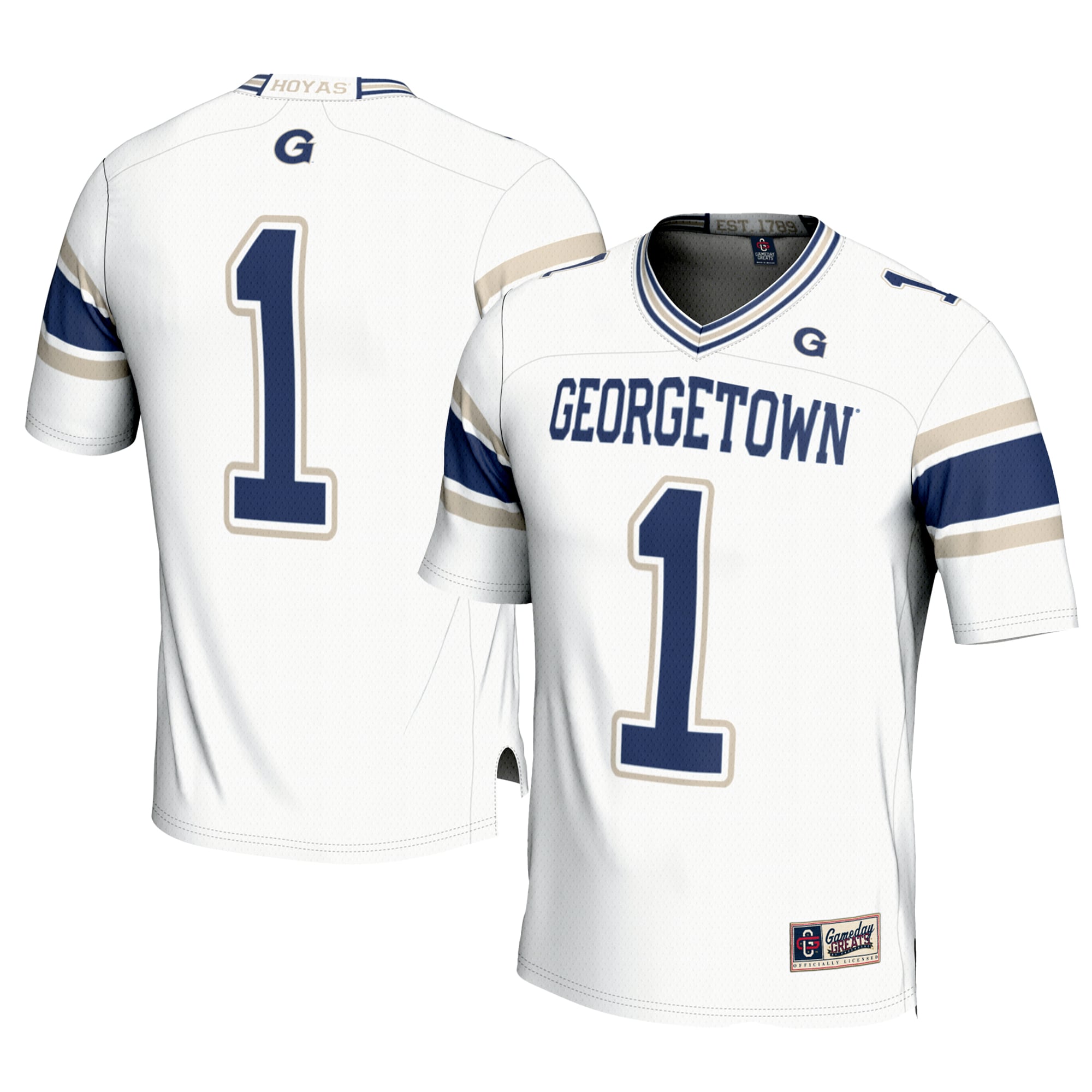 #1 Georgetown Hoyas Football Jersey White - front and back view