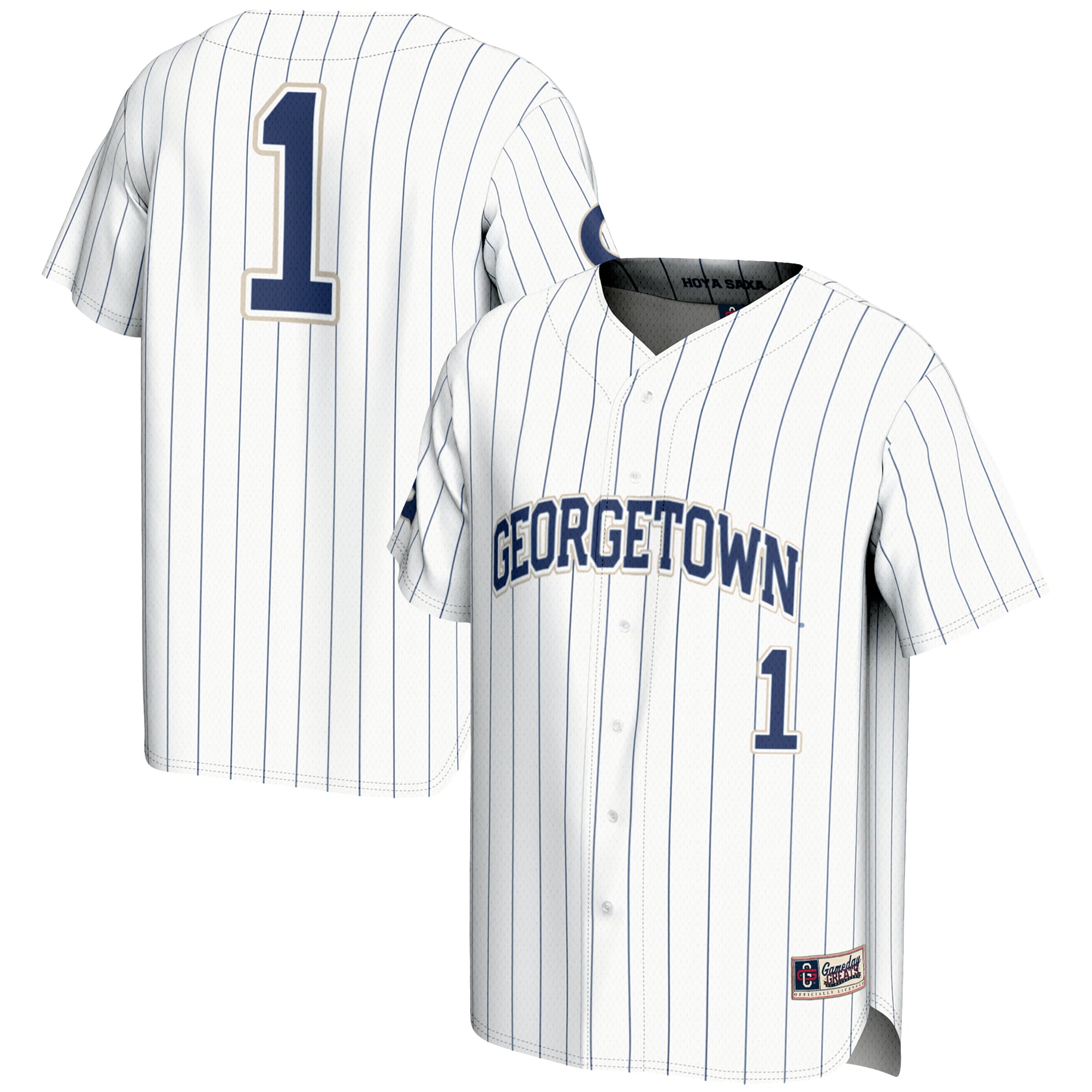 #1 Georgetown Hoyas Lightweight Baseball Fashion Jersey White - front and back view