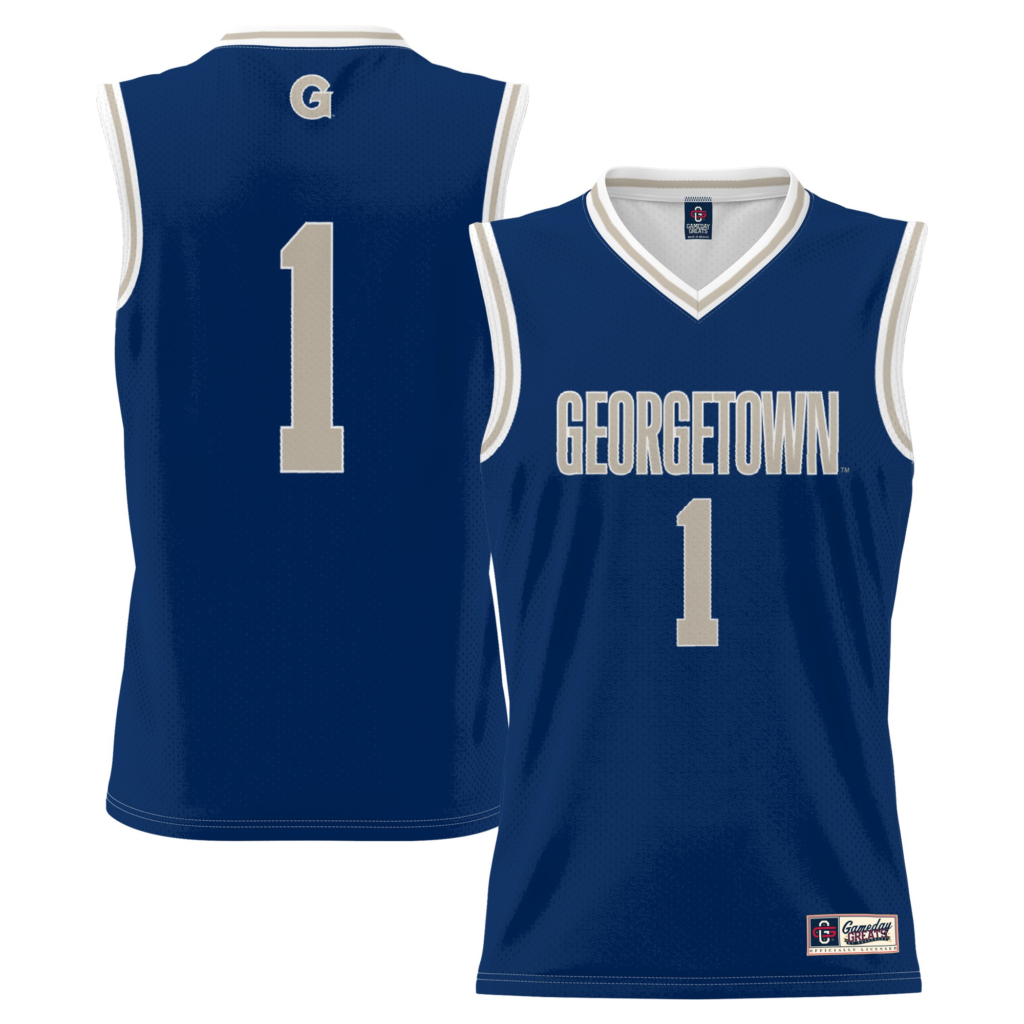 #1 Georgetown Hoyas Lightweight Basketball Jersey Navy - front and back view