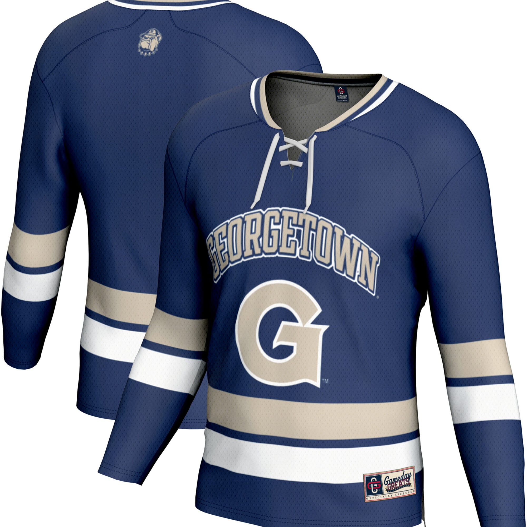 Georgetown Hoyas Spirit Hockey Jersey Navy - front and back view