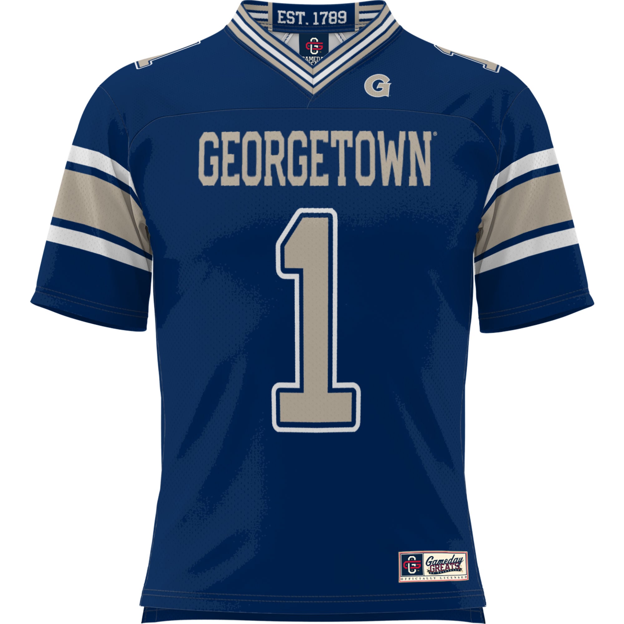 #1 Georgetown Hoyas Youth Football Jersey Navy - front view