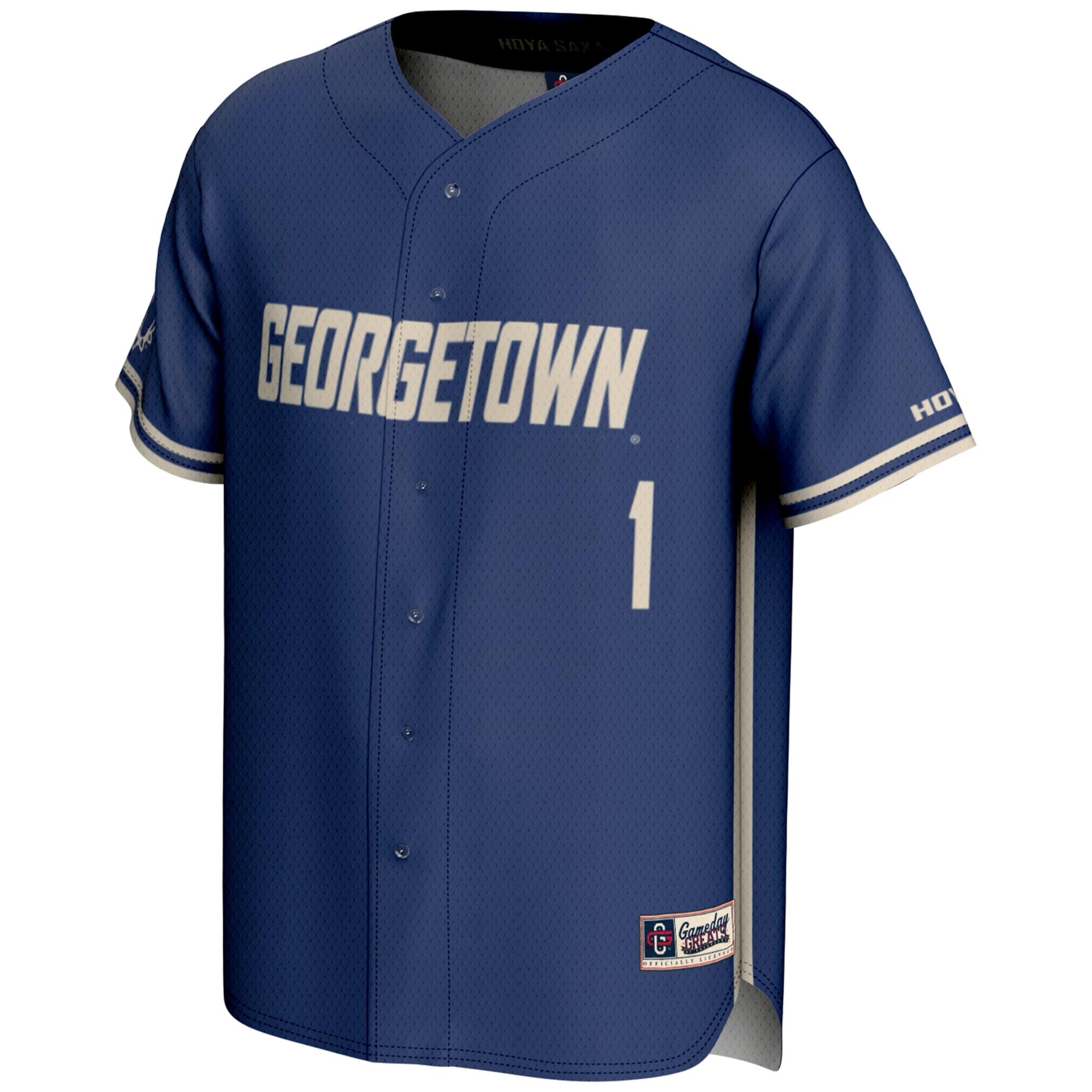 #1 Georgetown Hoyas Youth Lightweight Baseball Fashion Jersey Navy - front view