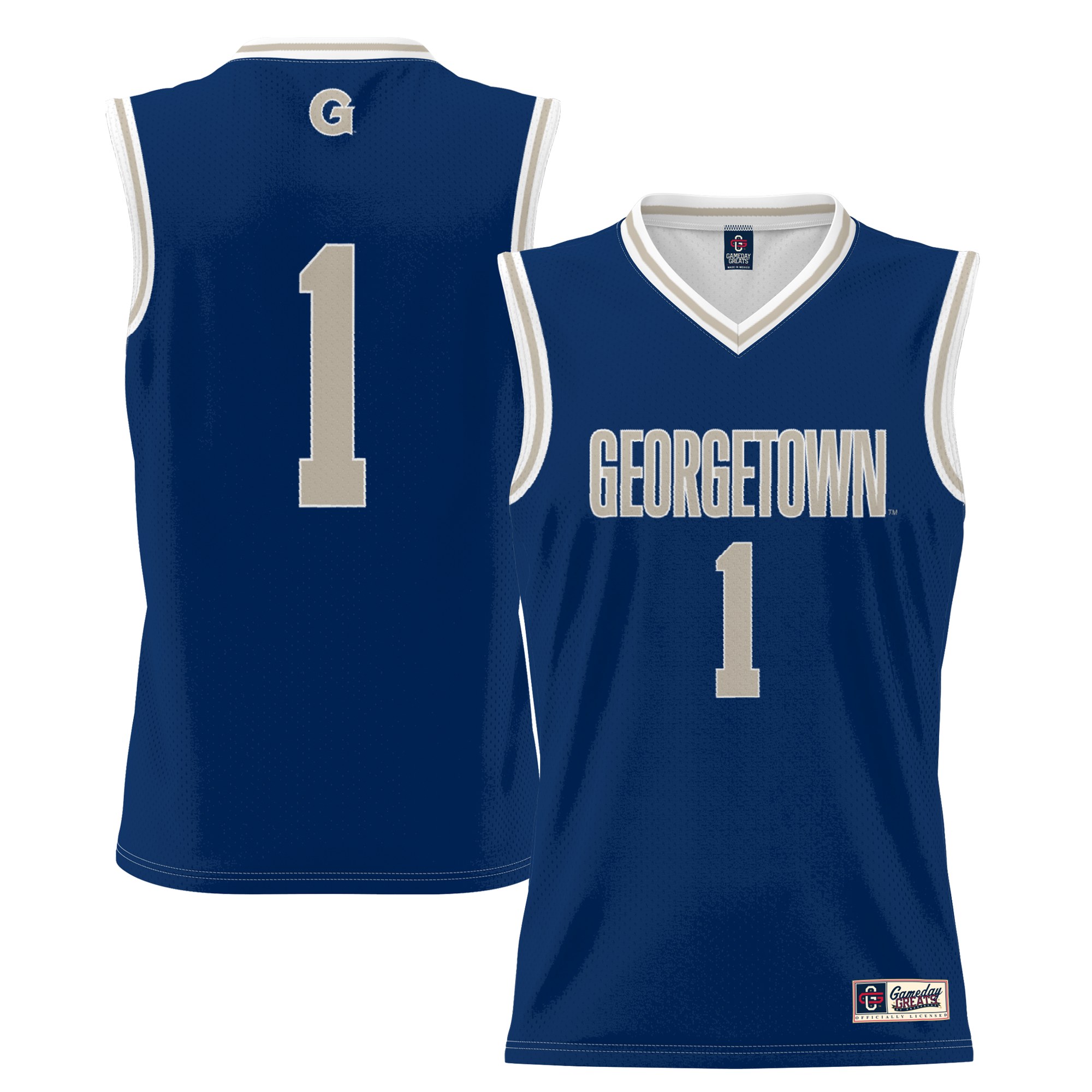 #1 Georgetown Hoyas Youth Lightweight Basketball Jersey Navy - front and back view