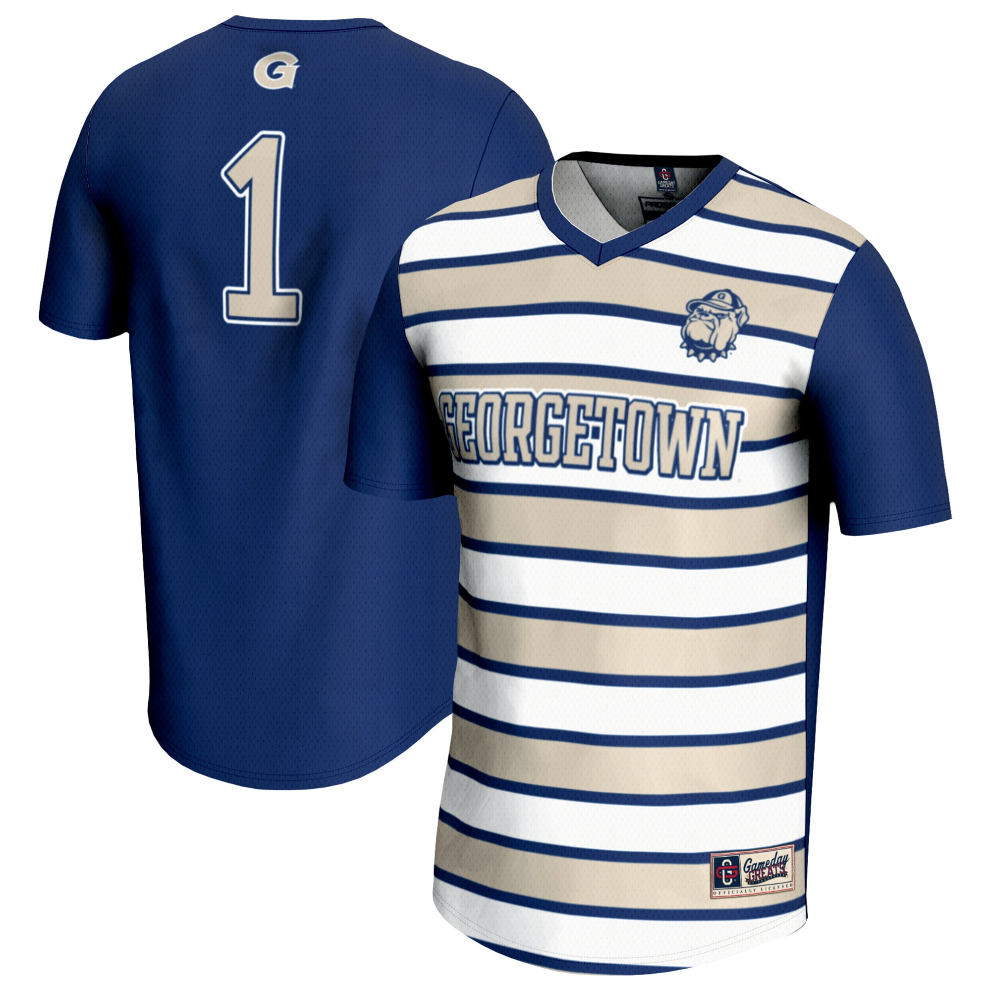 #1 Georgetown Hoyas Youth Lightweight Soccer Fashion Jersey Navy - front and back view