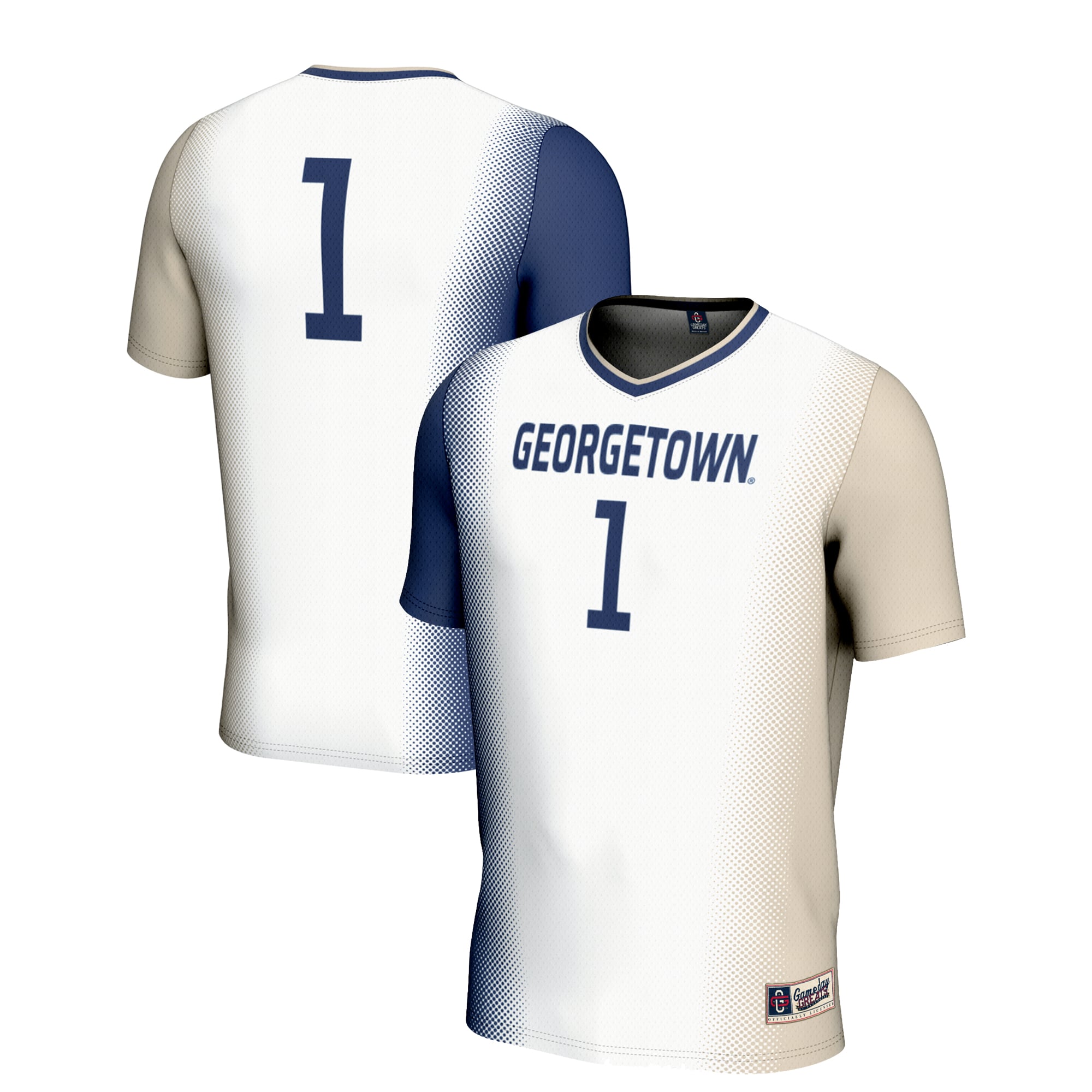 #1 Georgetown Hoyas Youth Lightweight Women's Soccer Jersey White - front and back view