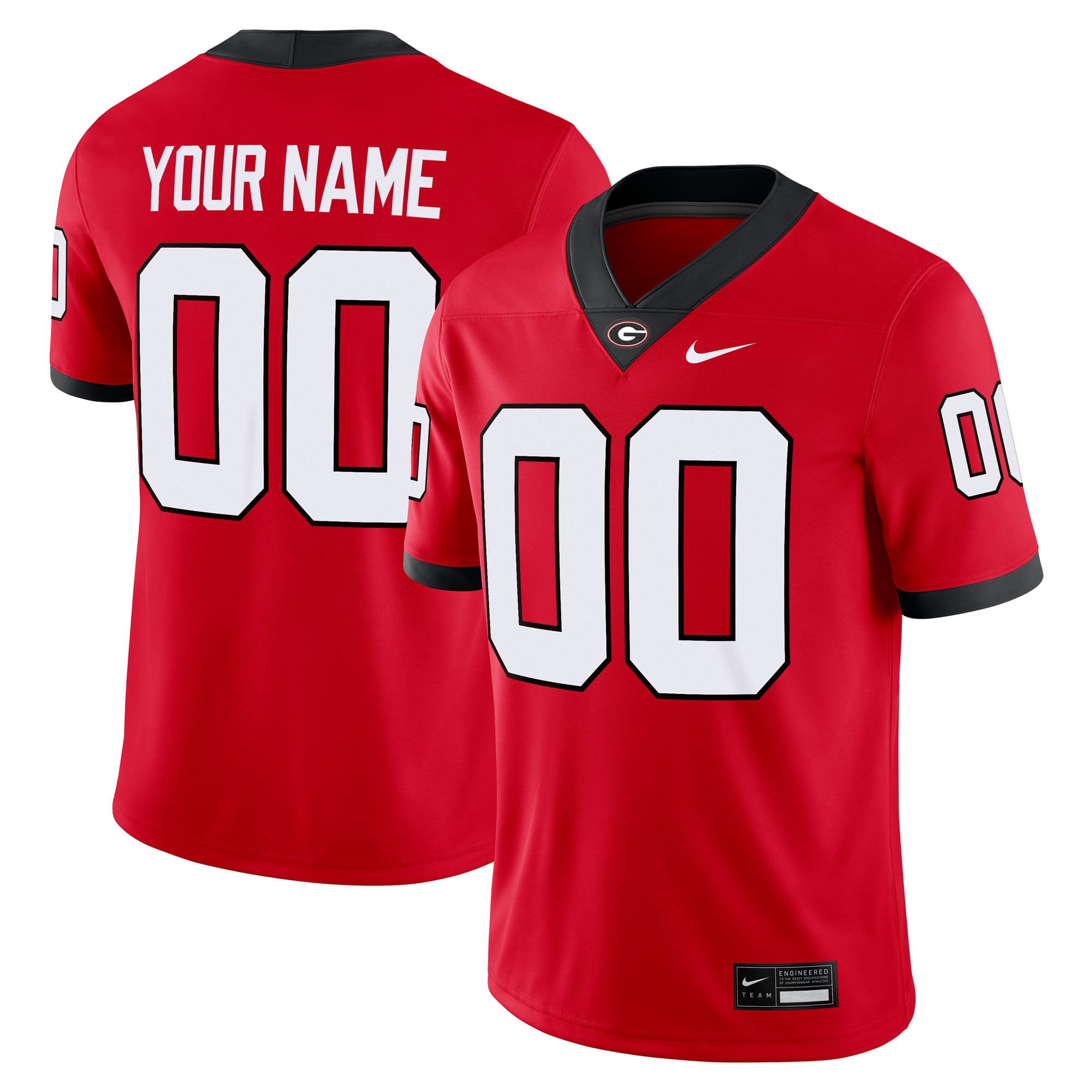 Georgia Bulldogs Custom Football Jersey Red - front and back view